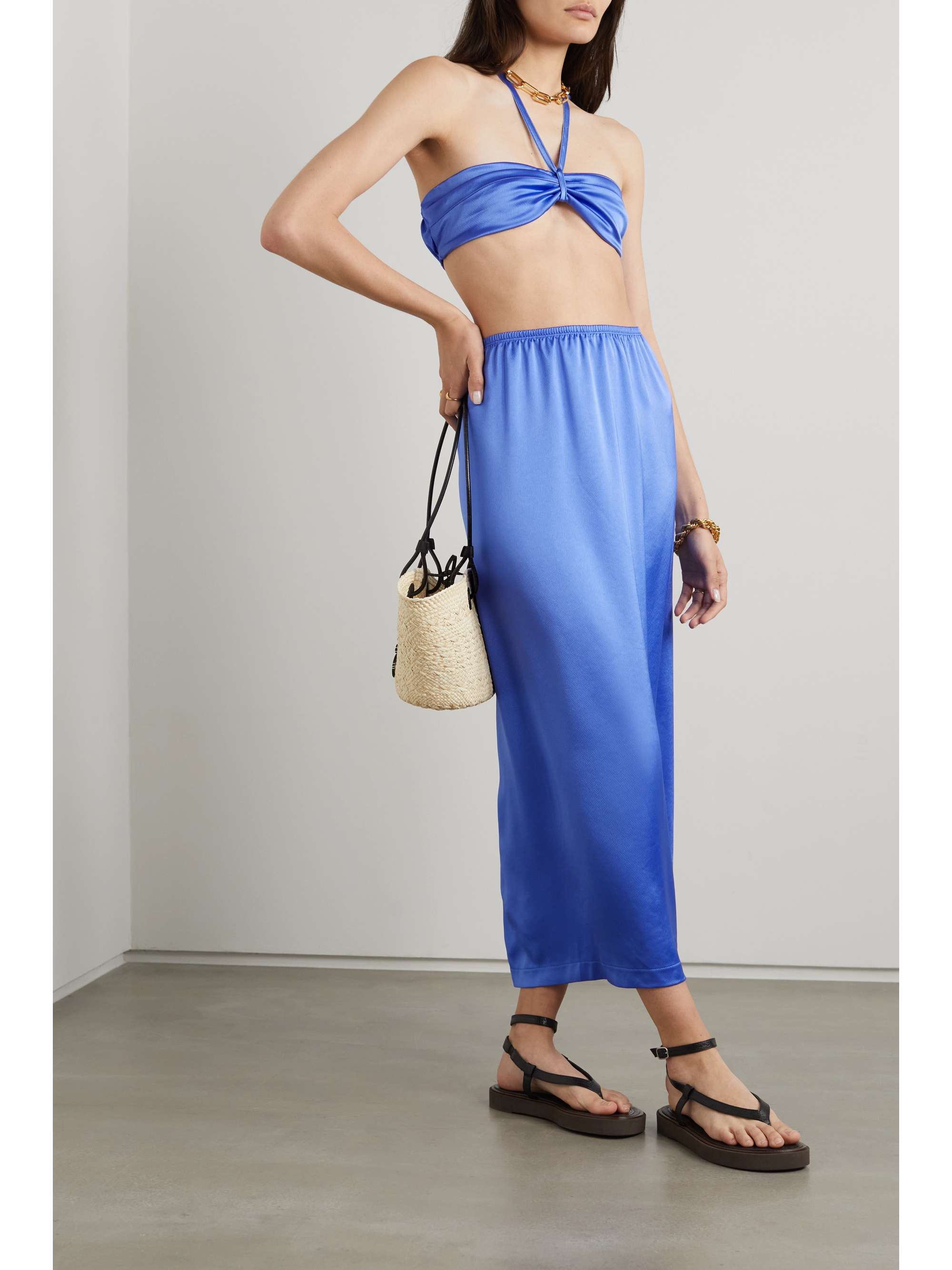 LESET Barb satin midi skirt