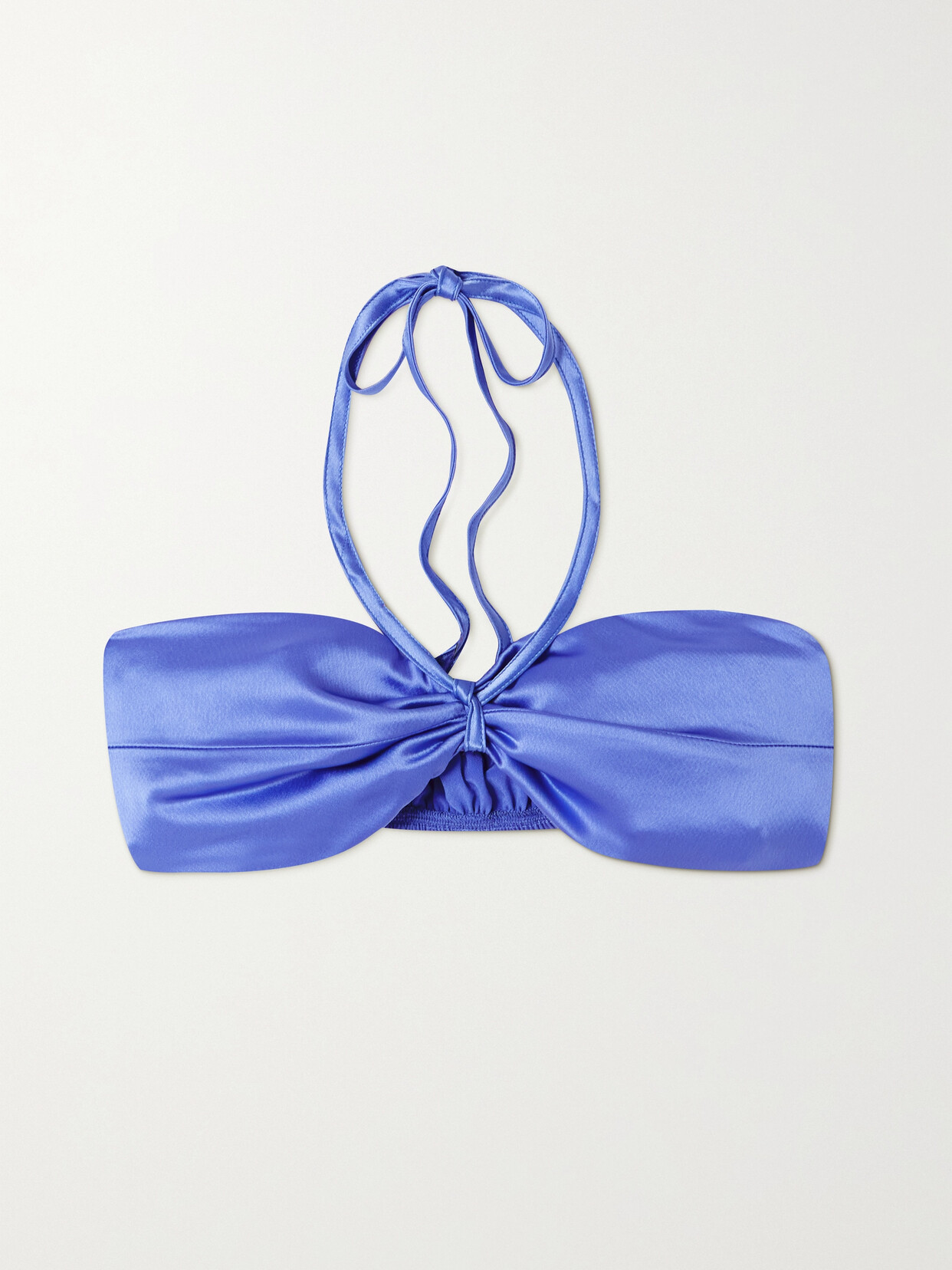 LESET Barb Ruched Satin Halterneck Bandeau Top