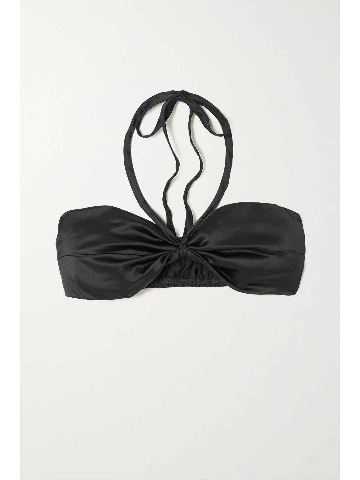LESET Barb Ruched Satin Halterneck Bandeau Top - Black