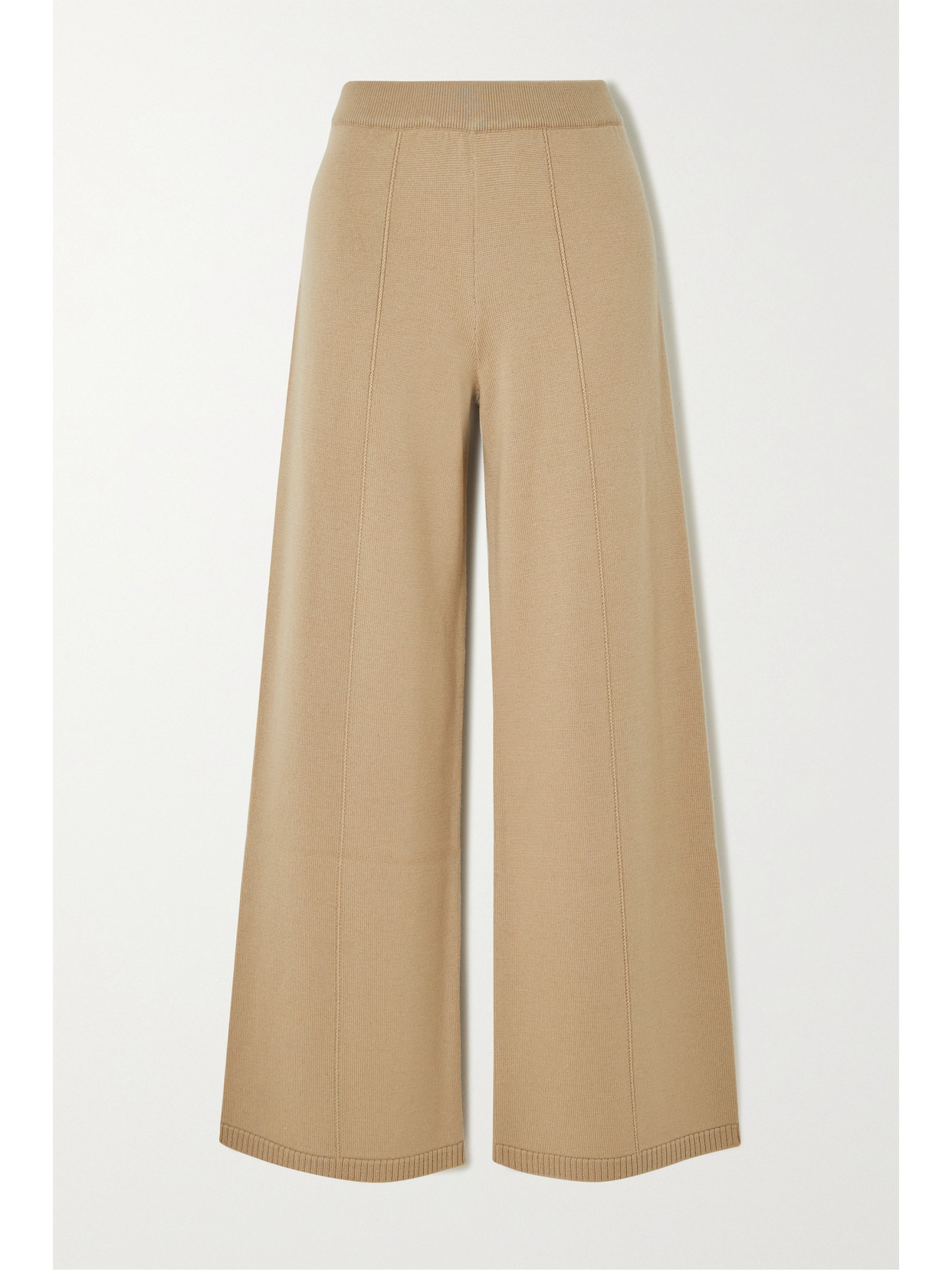 Max Mara Ragtime Ribbed-trim Wide-leg High-rise Wool-knit Trousers In Neutrals