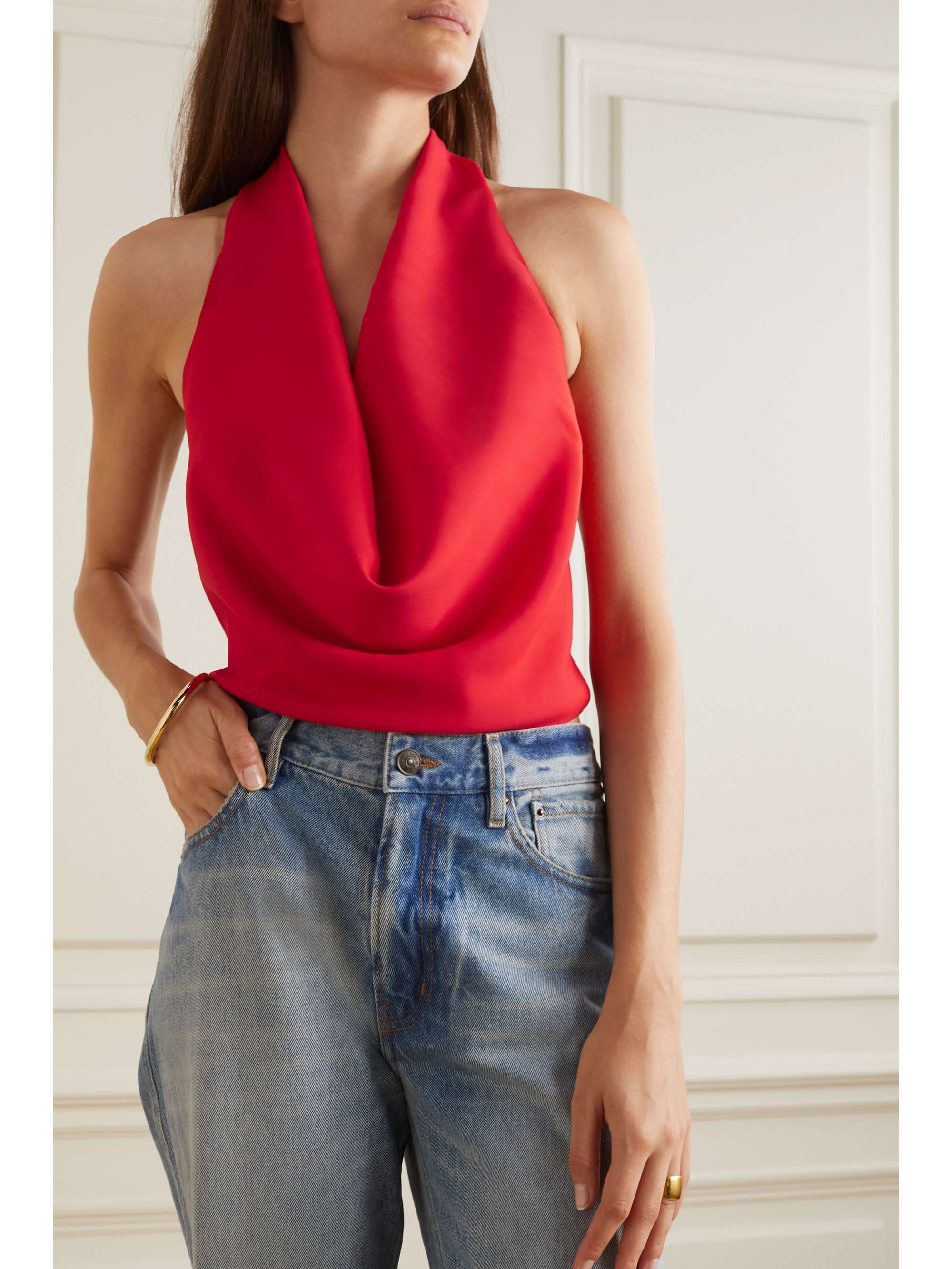 GAUCHERE Open-back twill halterneck top