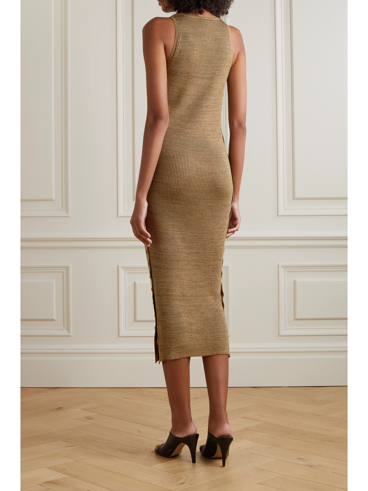 Petar Petrov Felia Button-embellished Ribbed Silk Midi Dress In Neutrals