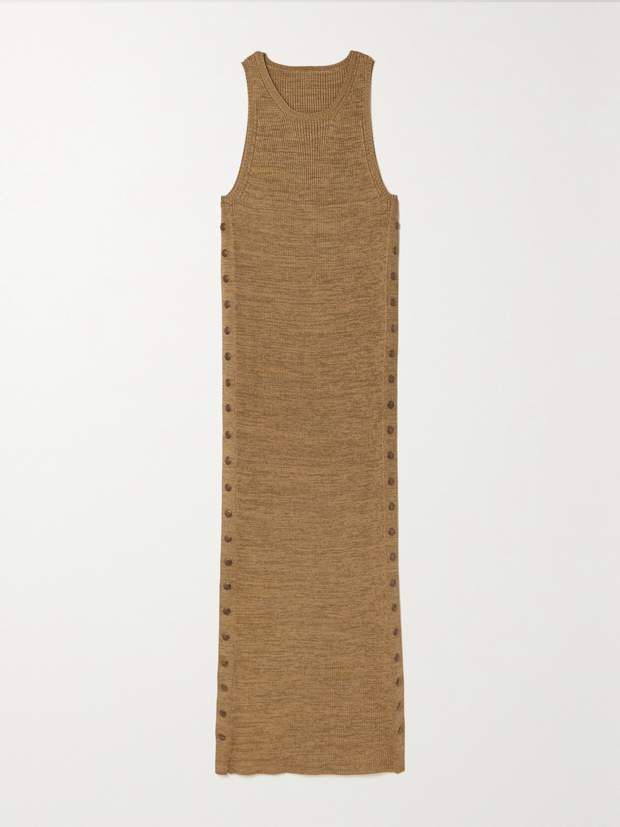 Petar Petrov Felia Button-embellished Ribbed Silk Midi Dress In Mustard