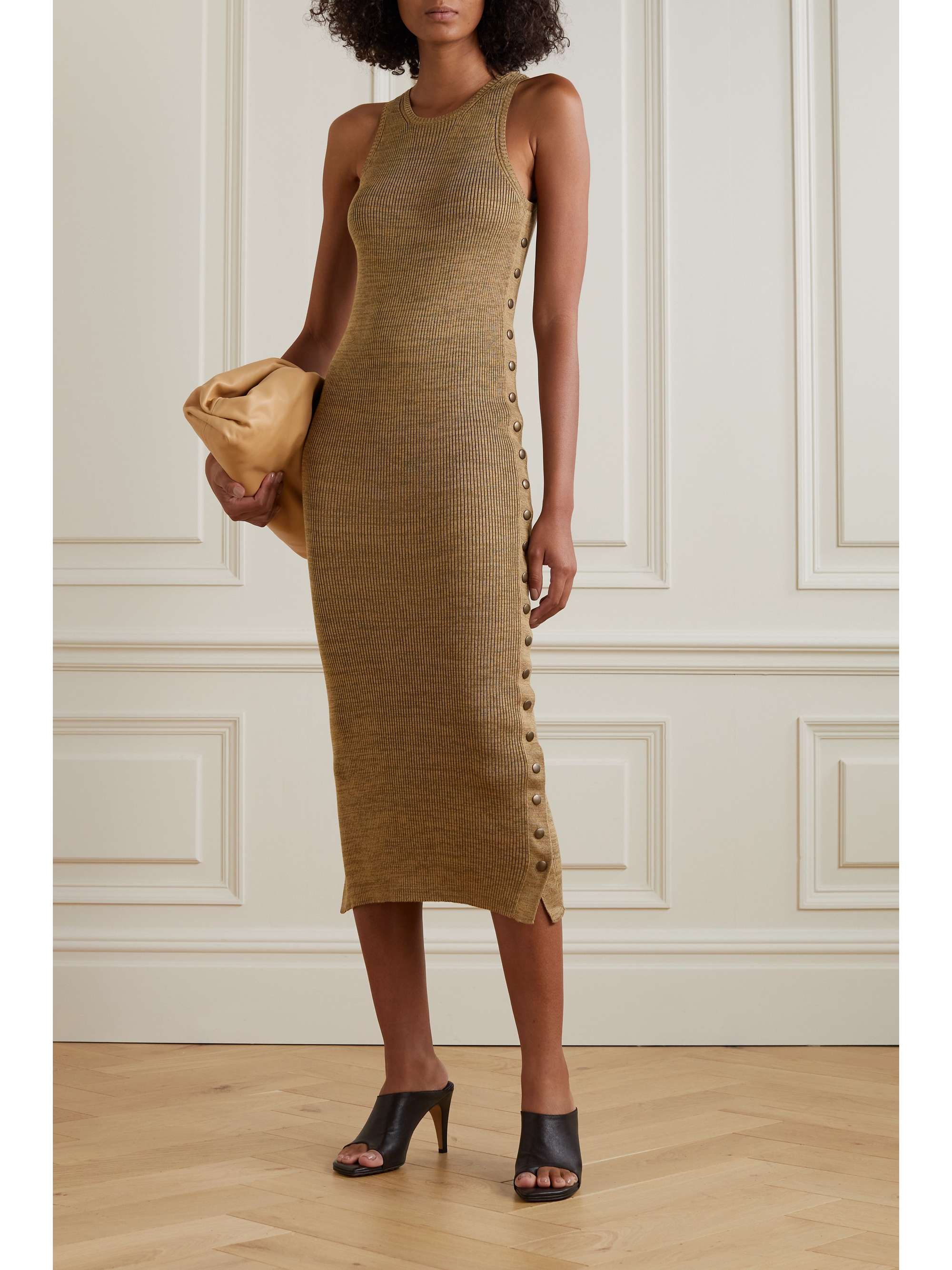 PETAR PETROV Felia button-embellished ribbed silk midi dress