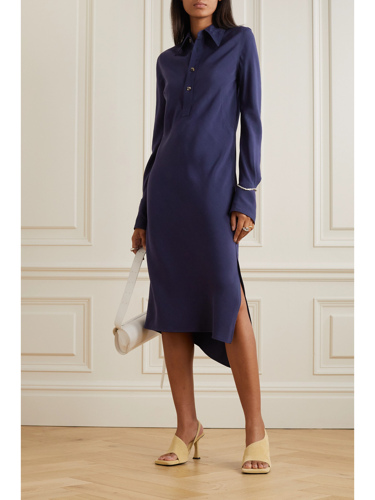 Petar Petrov Aila Asymmetric Woven Shirt Dress In Blue