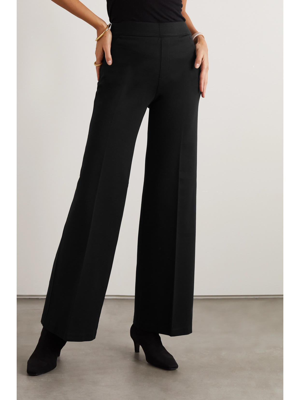 Spanx Perfect Stretch-ponte Wide-leg Pants In Black