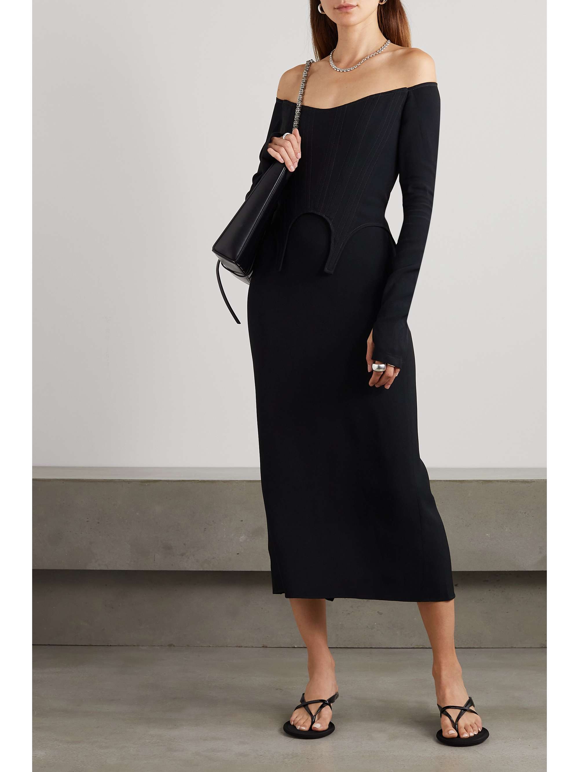 DION LEE Arch off-the-shoulder cady midi dress