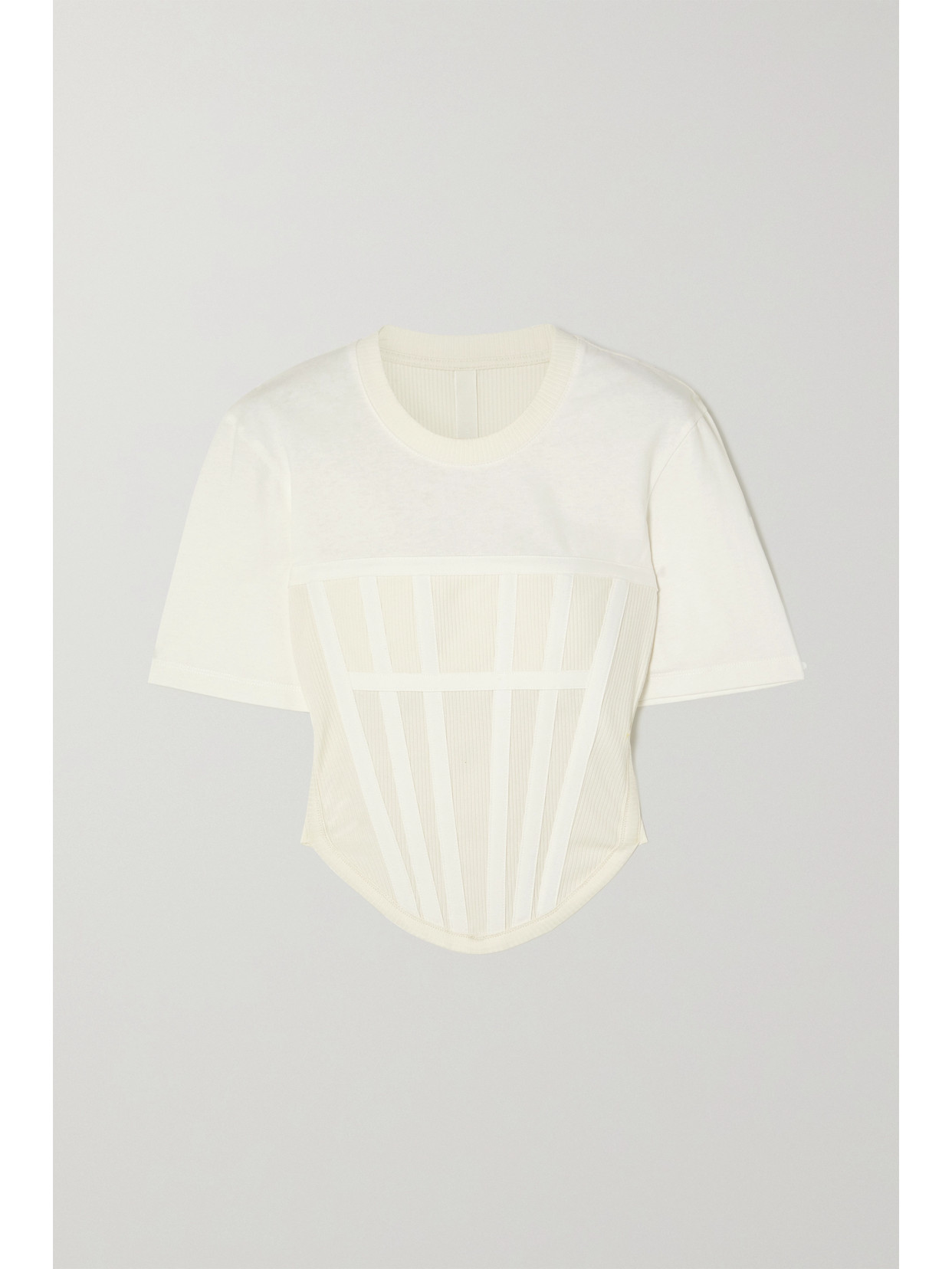 Shop Dion Lee Paneled Ribbed Cotton-jersey T-shirt In Ivory
