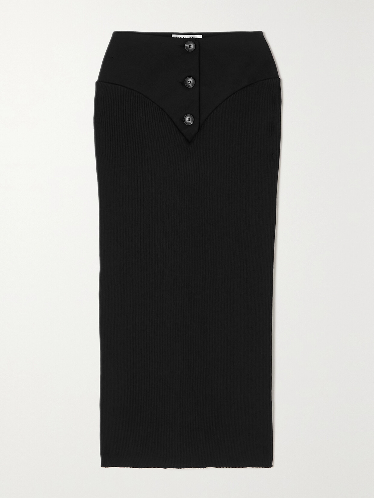 Renaissance Renaissance Mixed Media Button Front Skirt In Black