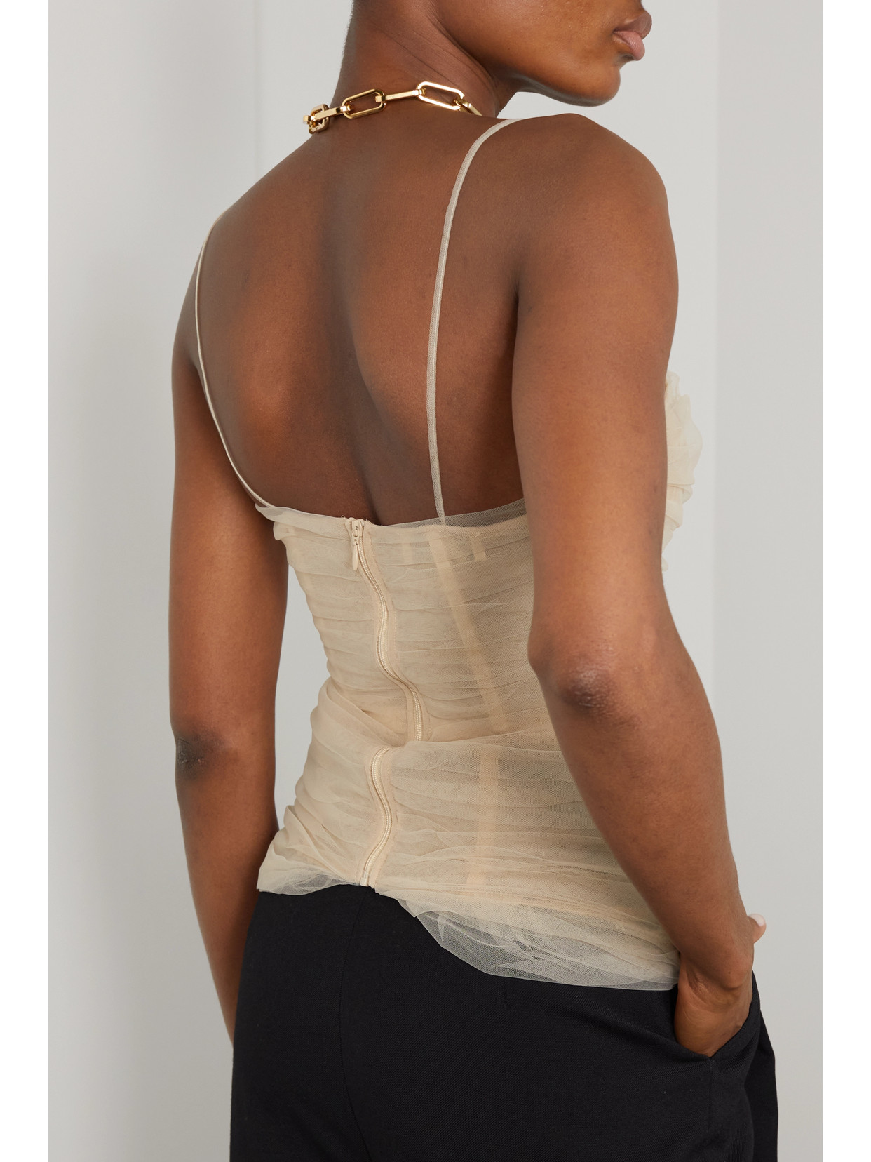 Renaissance Renaissance Ruched Tulle Bustier Top In Neutrals