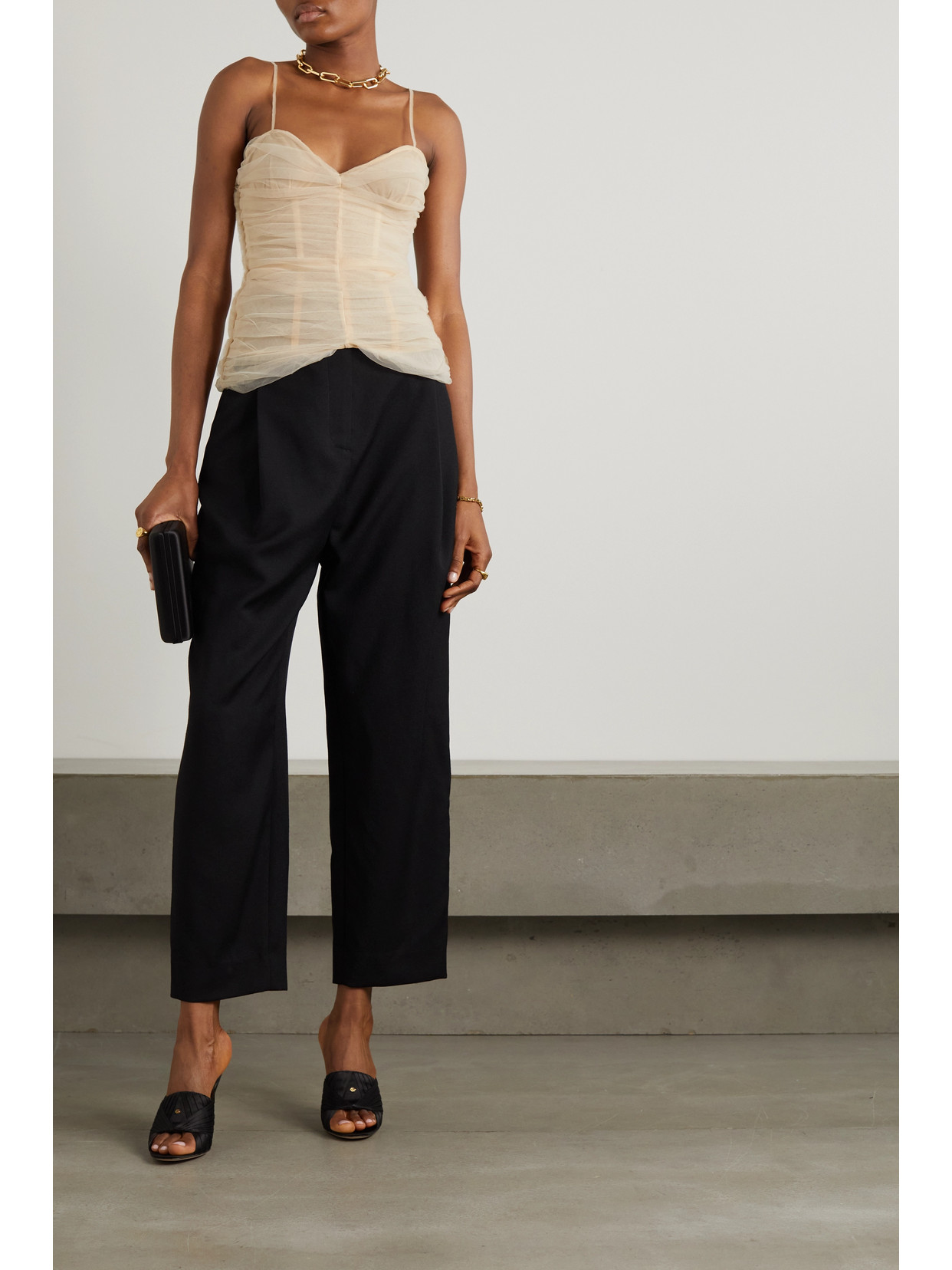 Renaissance Renaissance Ruched Tulle Bustier Top In Neutrals