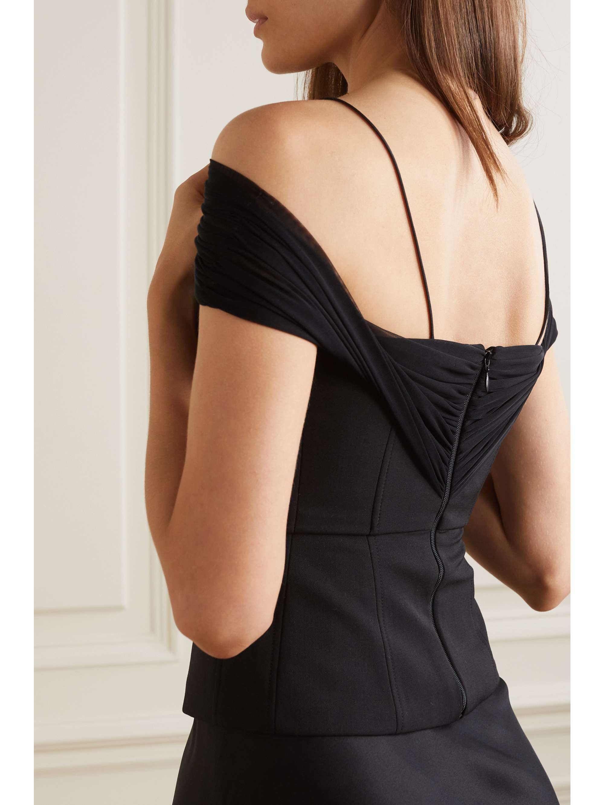 RENAISSANCE RENAISSANCE Cold-shoulder tulle-trimmed twill top
