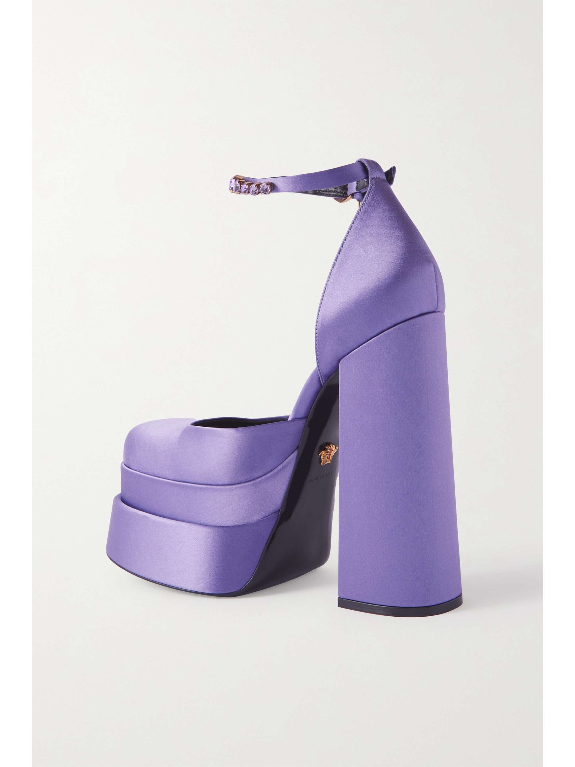 VERSACE Medusa Aevitas embellished metallic leather platform pumps