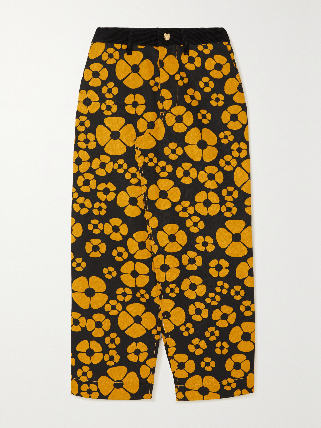 Marni - + Carhartt Wip Corduroy-trimmed Floral-print Cotton-canvas Midi Skirt - Yellow