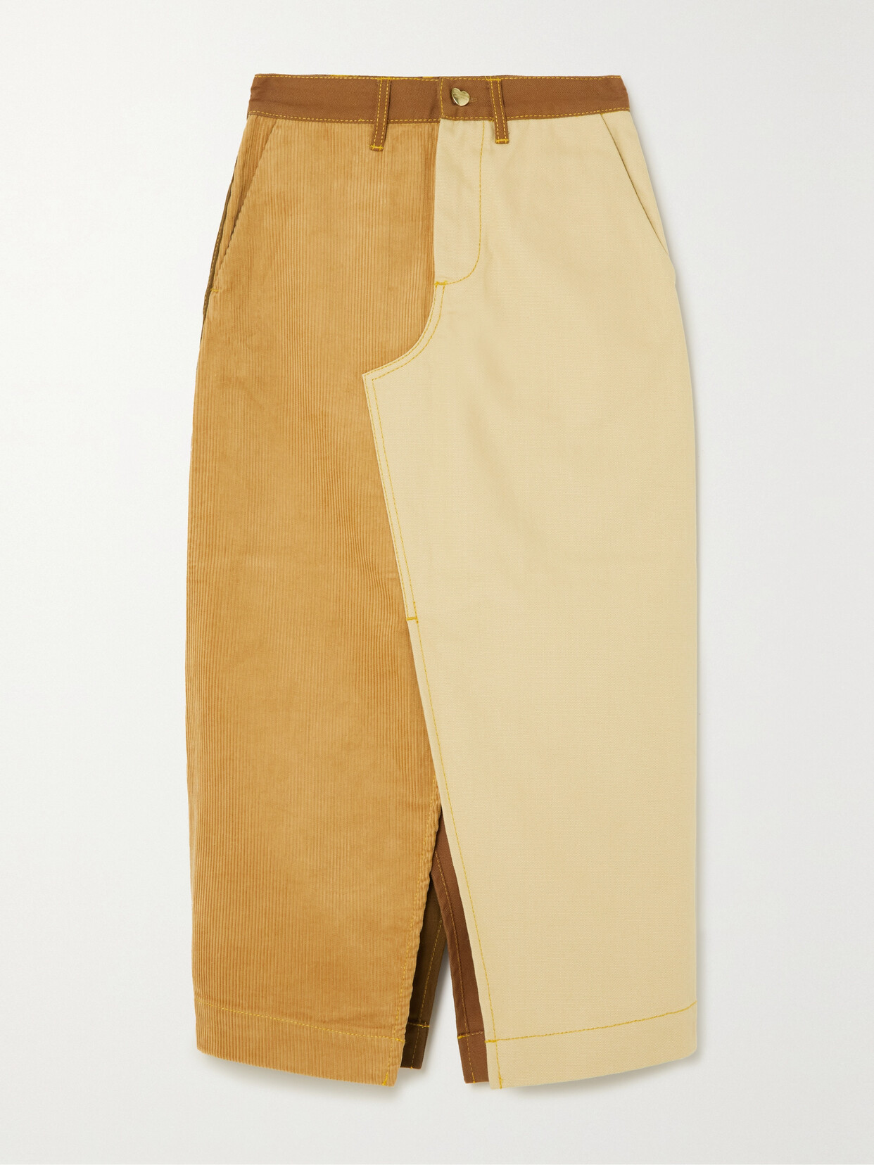 MARNI + CARHARTT WIP COLOR-BLOCK COTTON AND CORDUROY MIDI SKIRT