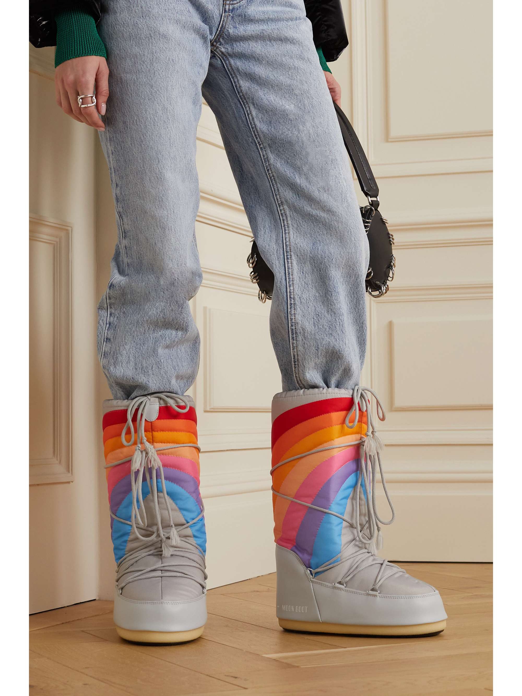 MOON BOOT Icon Rainbow printed shell and faux leather snow boots