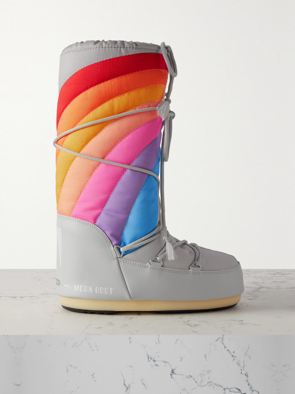 MOON BOOT ICON RAINBOW PRINTED SHELL AND FAUX LEATHER SNOW BOOTS