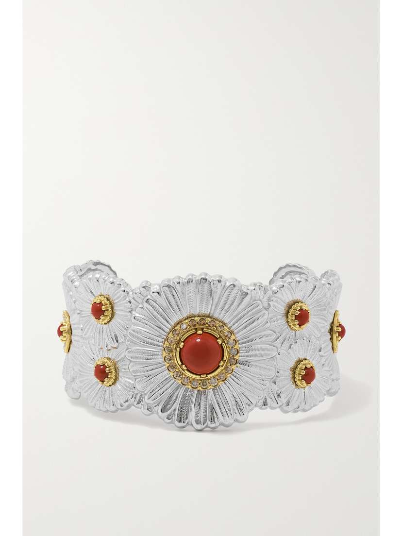 Buccellati Sterling , Gold Vermeil, Jasper And Diamond Cuff