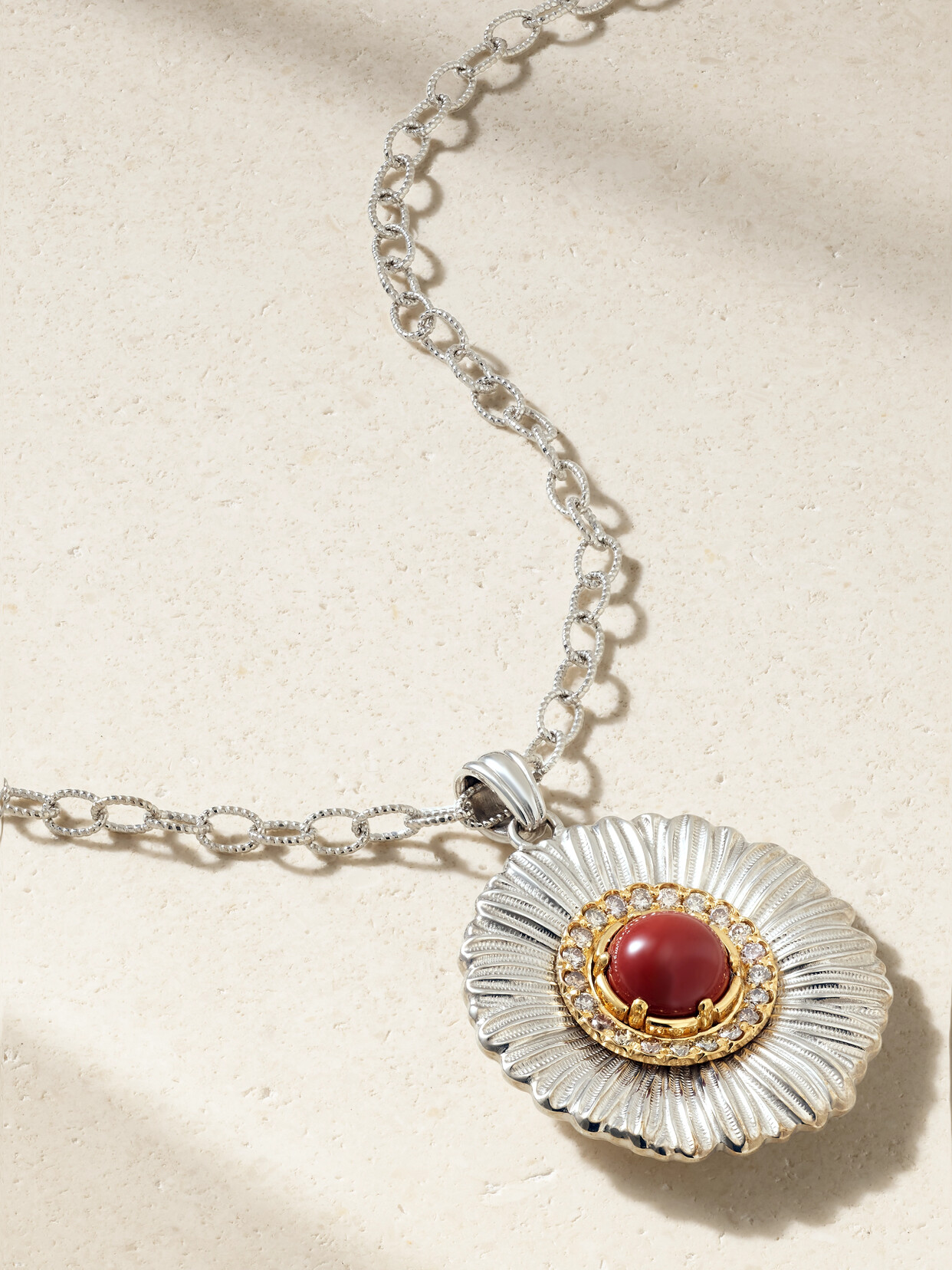 Buccellati Blossom Sterling Silver And Gold-plated, Jasper And Diamond Necklace