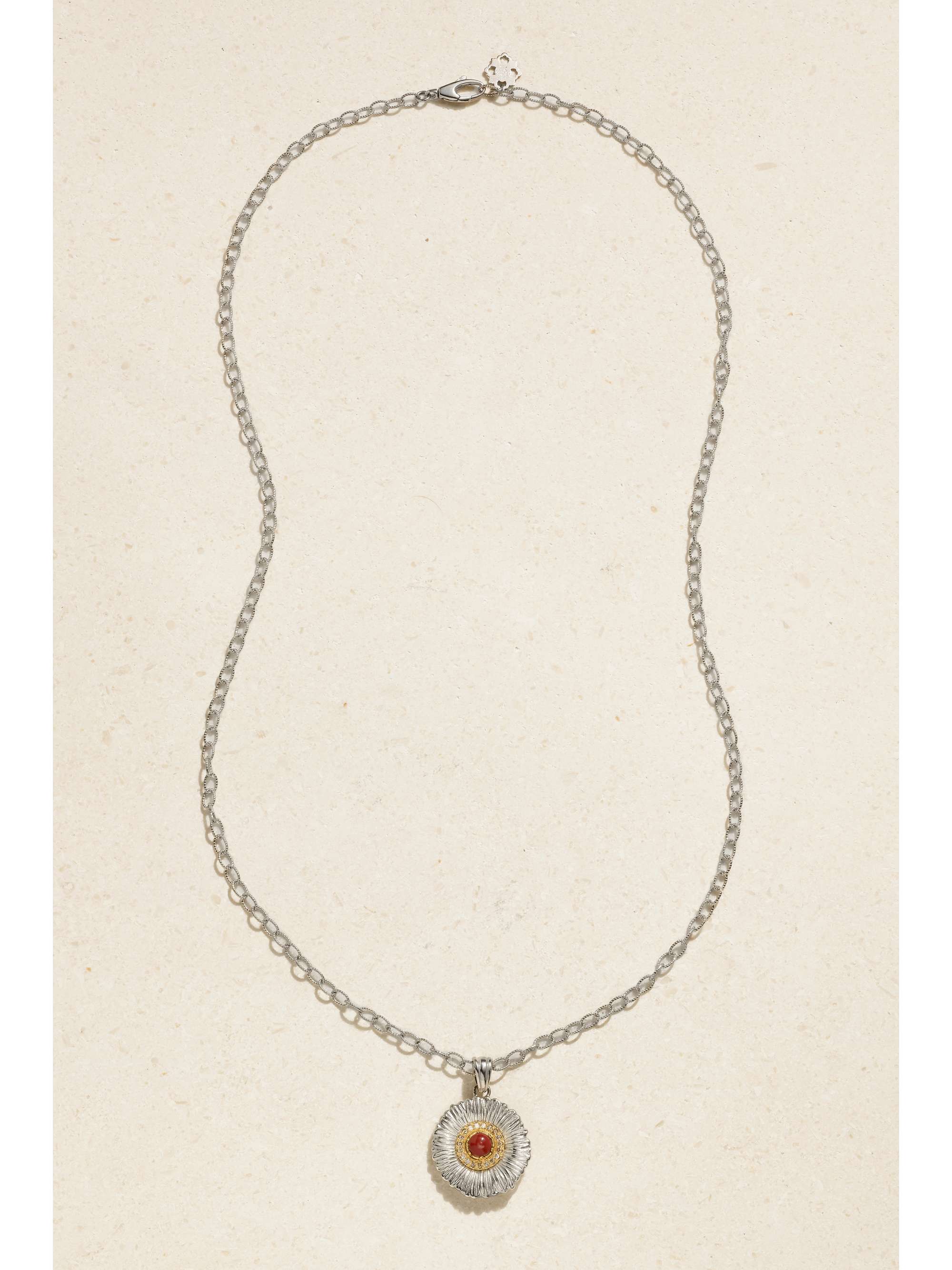 BUCCELLATI Blossom sterling silver and gold-plated, jasper and diamond necklace