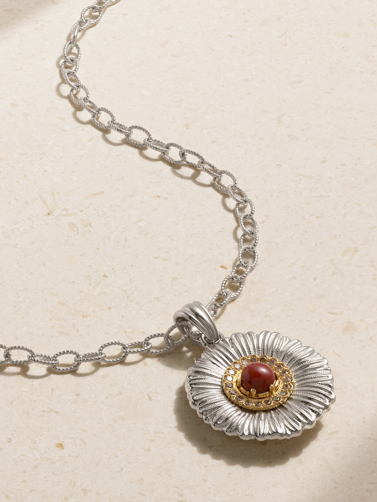 Buccellati Blossom Sterling Silver And Gold-plated, Jasper And Diamond Necklace