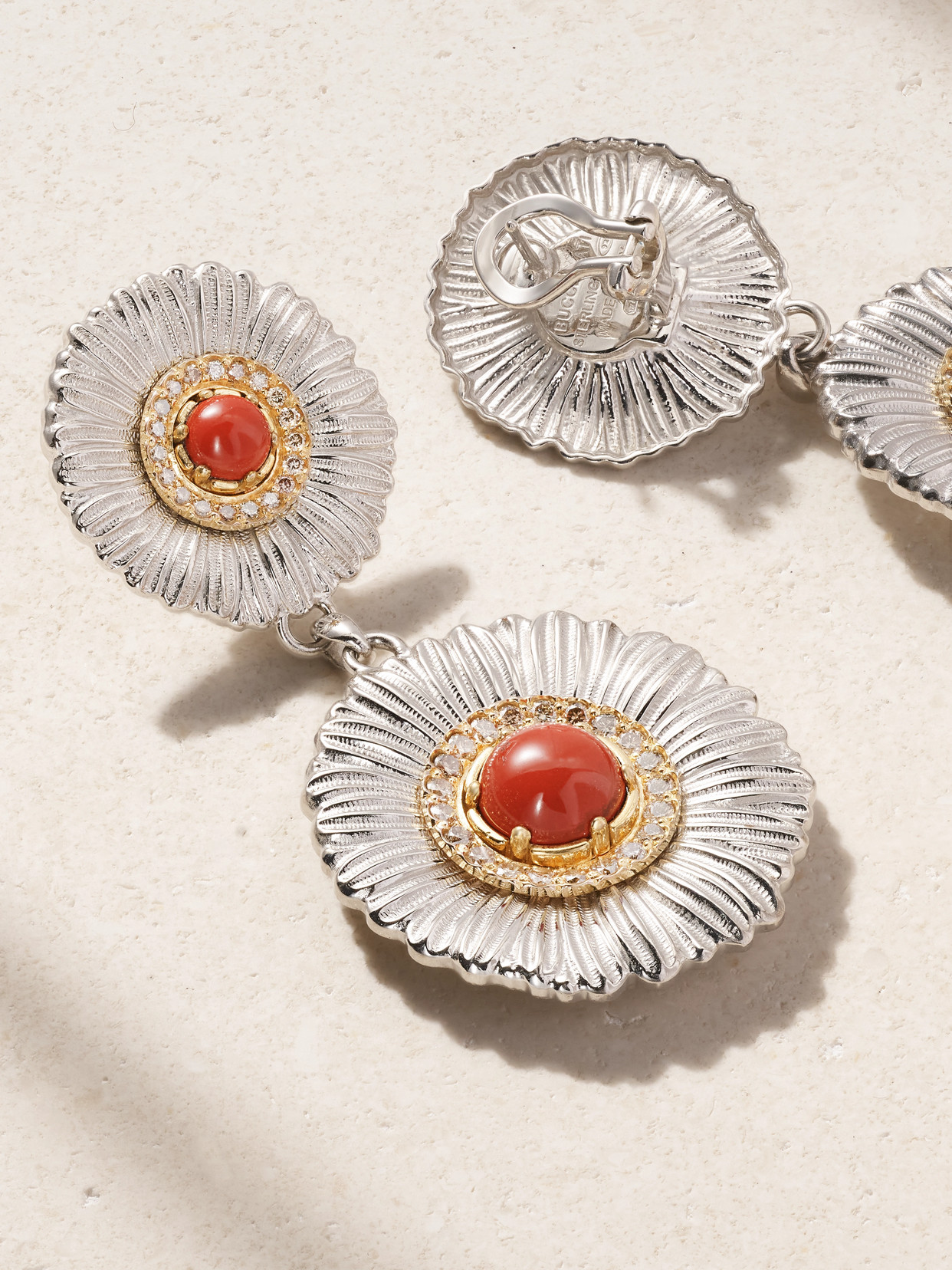 Shop Buccellati Blossoms Sterling Silver And Gold Vermeil, Jasper And Diamond Earrings