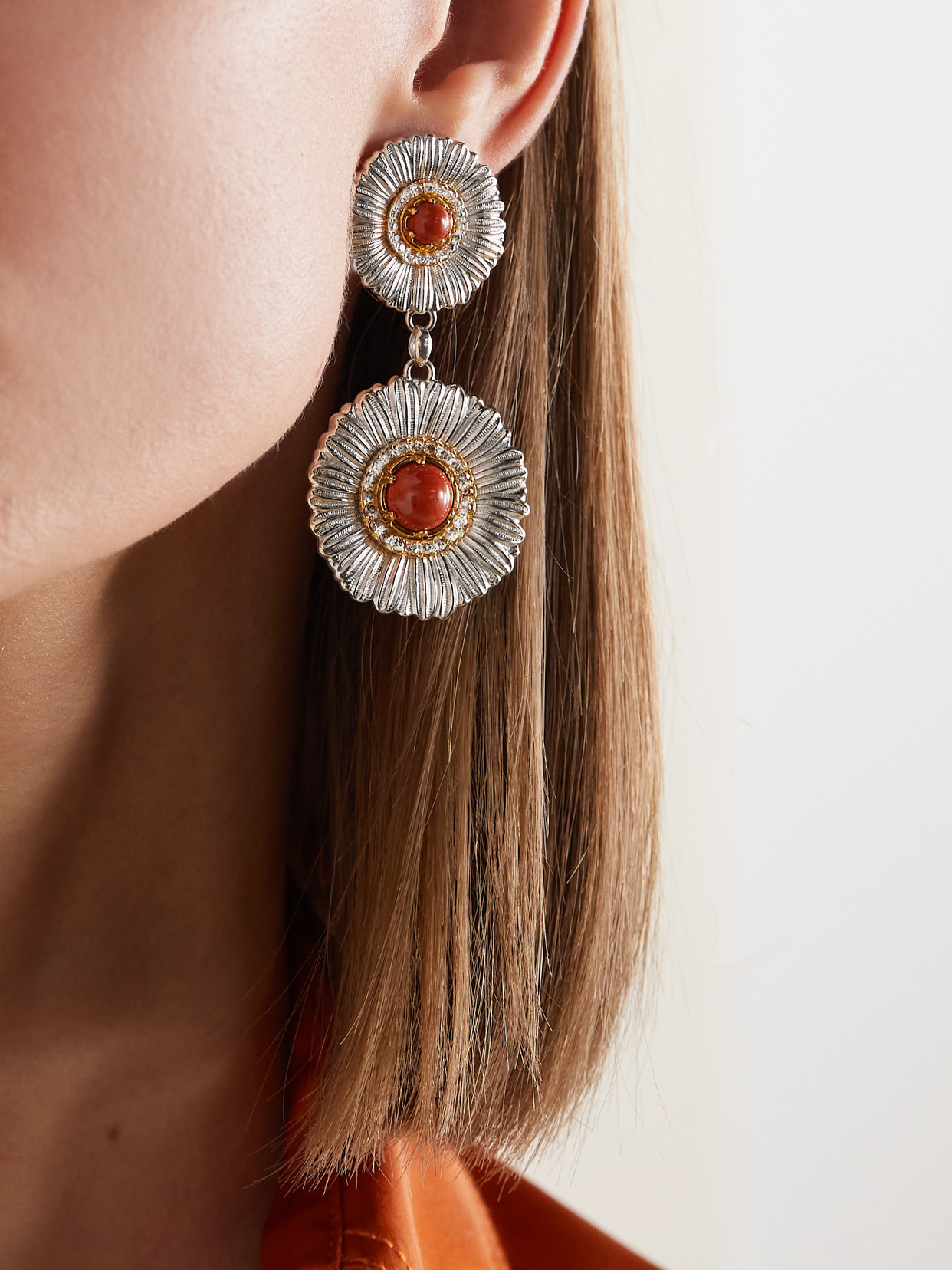 Shop Buccellati Blossoms Sterling Silver And Gold Vermeil, Jasper And Diamond Earrings