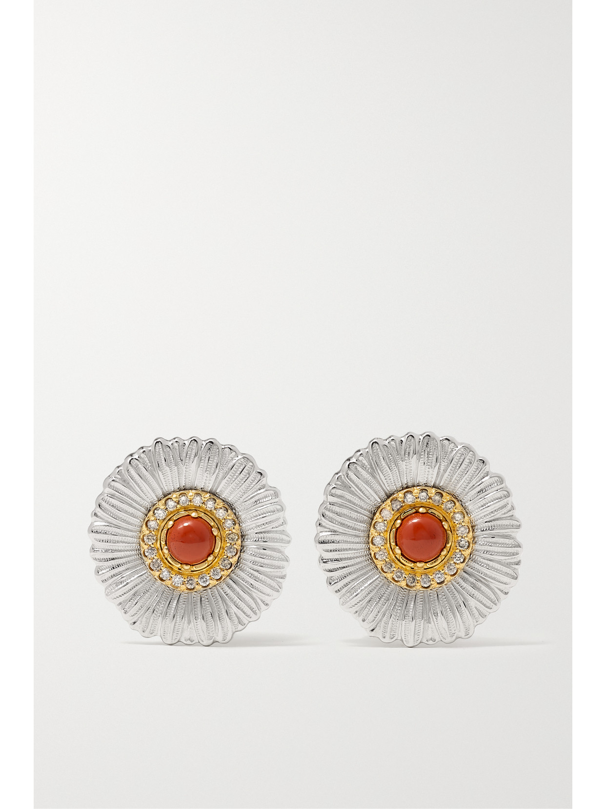 Buccellati - Blossoms Daisy Sterling Silver And Gold-plated, Jasper And Diamond Earrings - one size