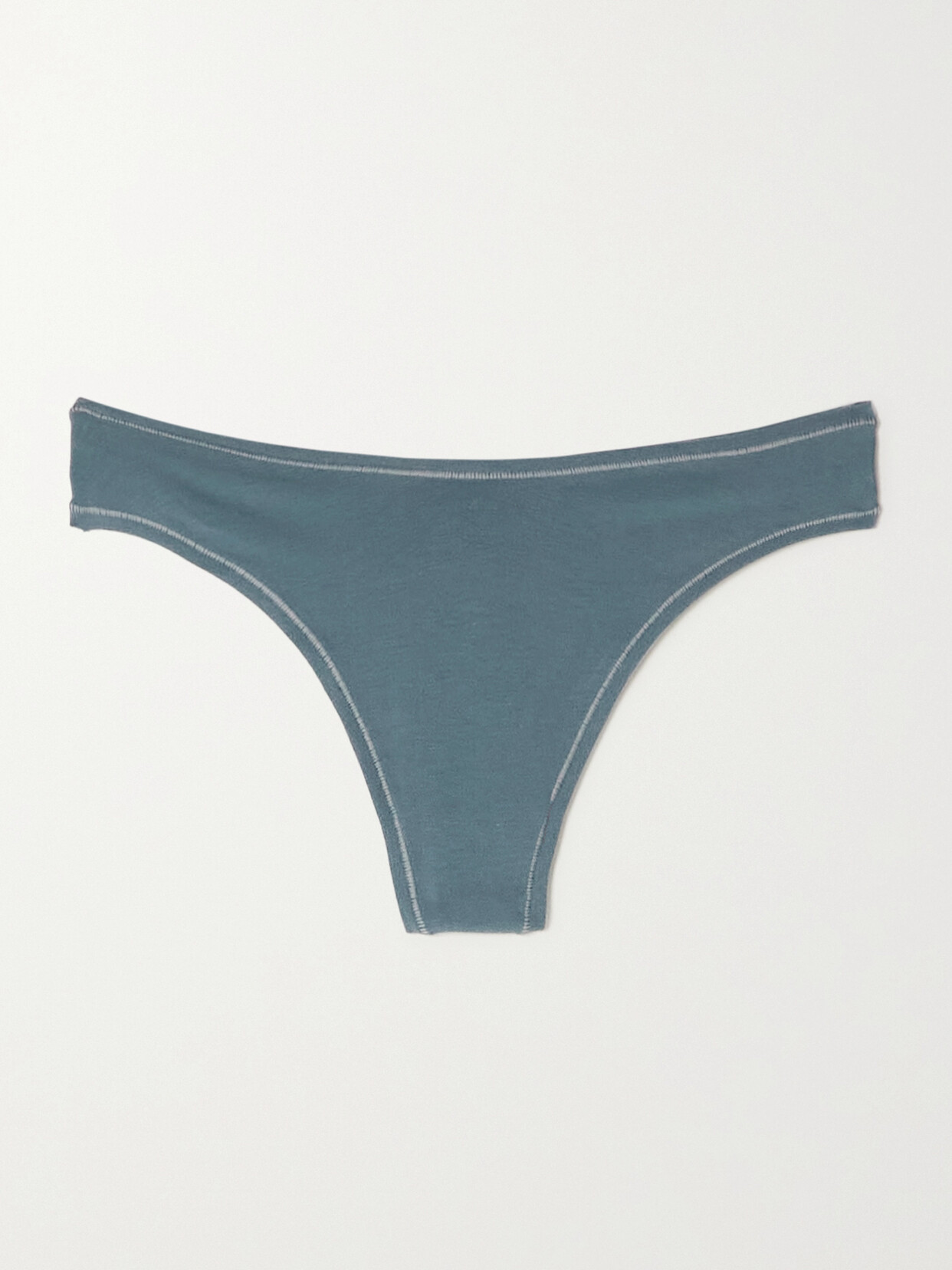 Skims Dipped Mid-rise Stretch-cotton Thong In Blue