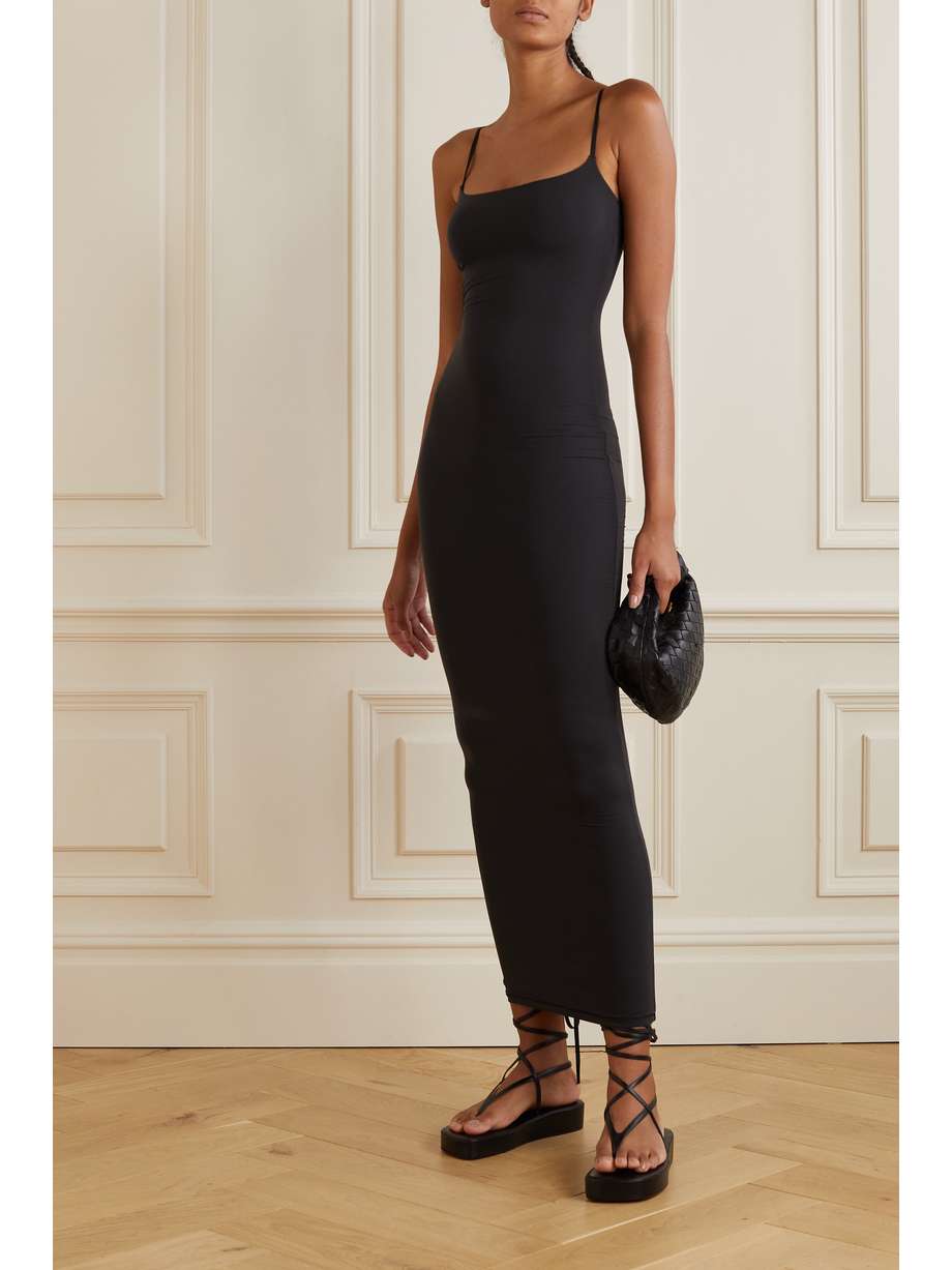 SKIMS Fits Everybody stretchjersey midi slip dress Onyx NETAPORTER