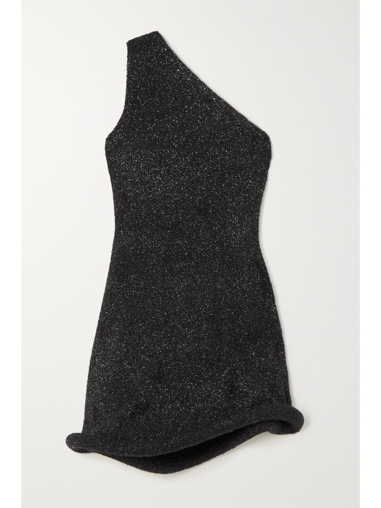 Jw Anderson Bumper One-shoulder Metallic Knitted Mini Dress In Black Jw Anderson Bumper One-shoulder Metallic Knitted Mini Dress In Black
