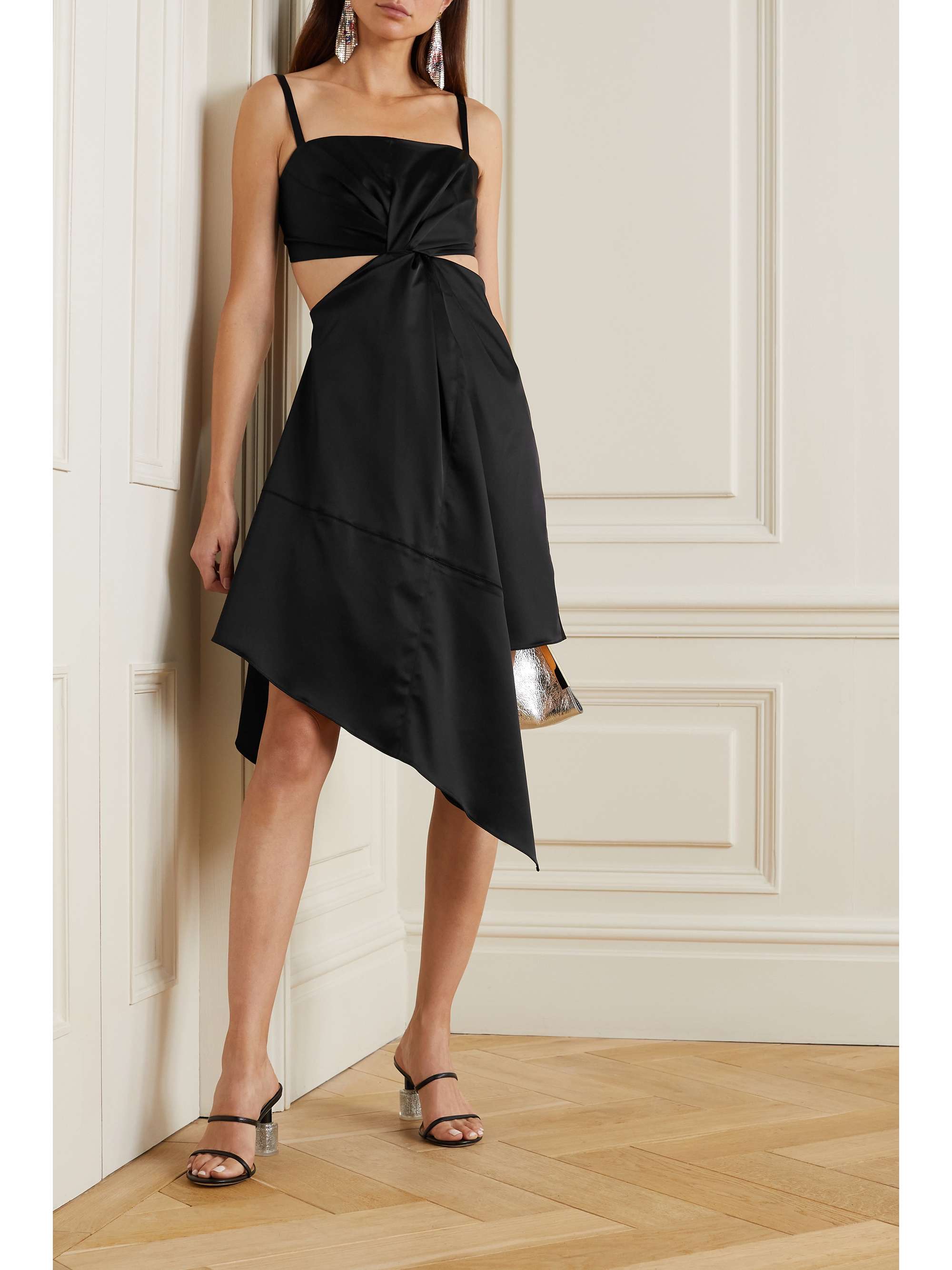 JW ANDERSON Asymmetric twist-front cutout satin dress