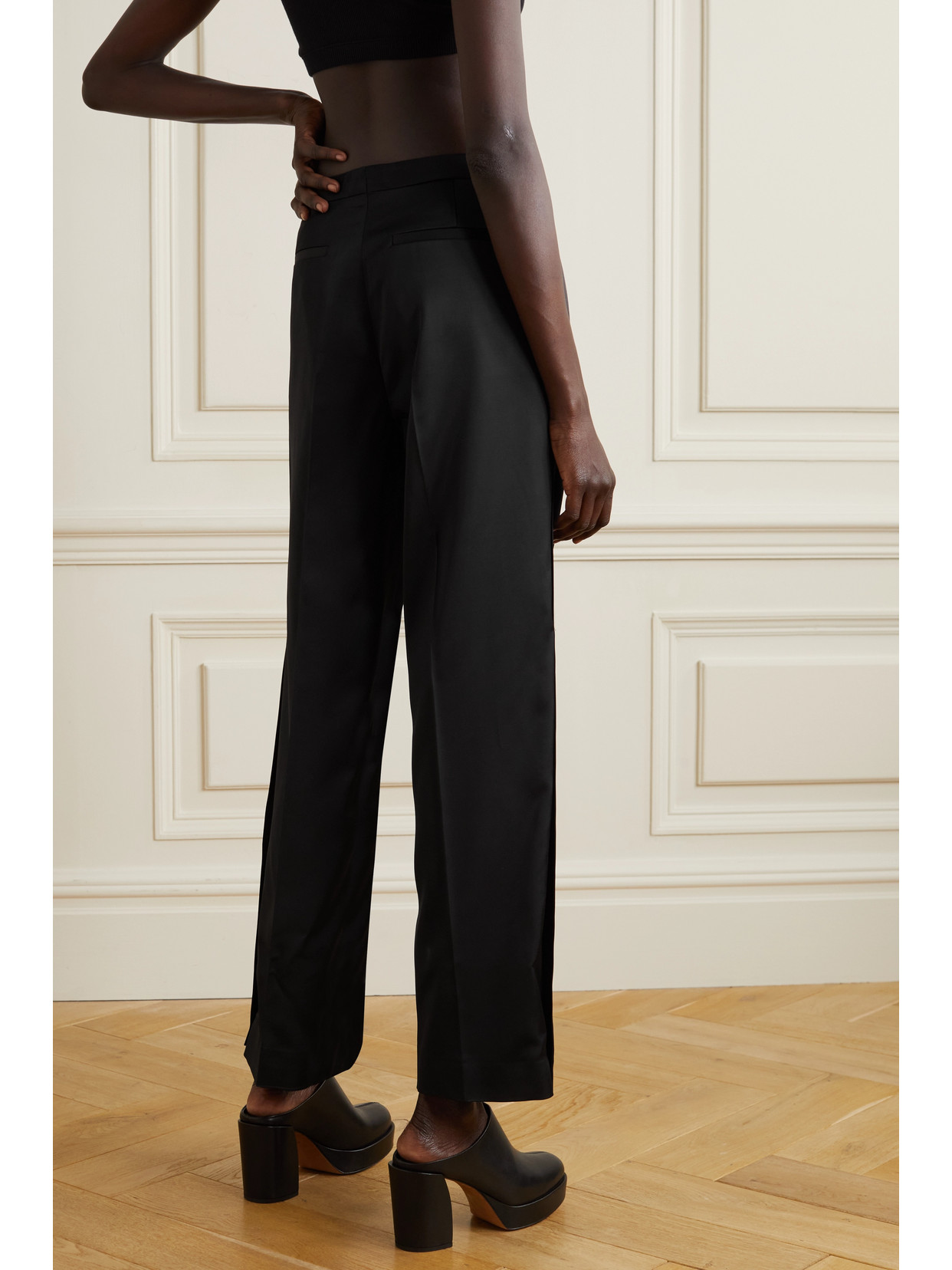 Jw Anderson Press-stud Cuff Satin Suit Trousers In Black