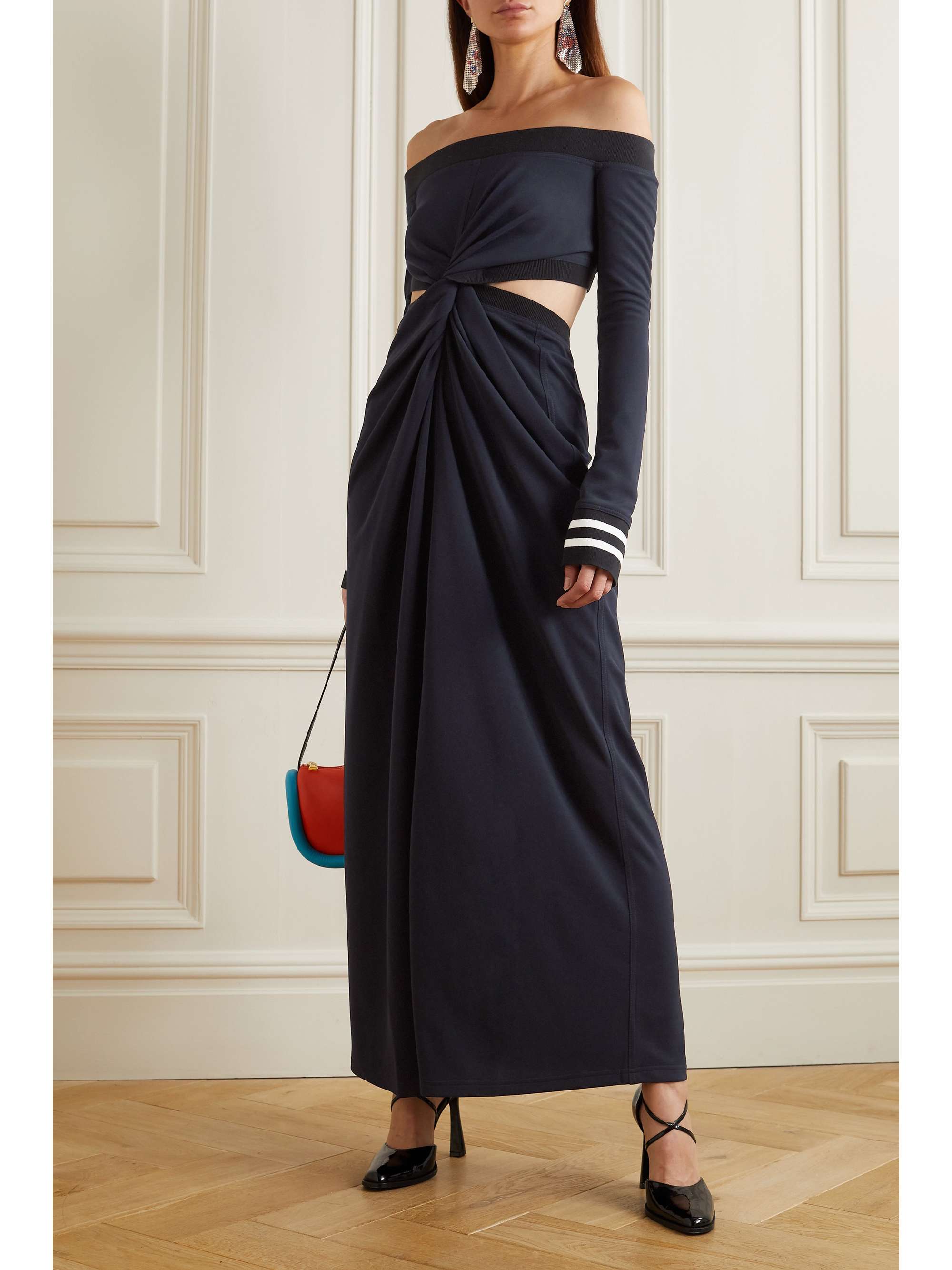JW ANDERSON Off-the-shoulder twist-front cutout jersey maxi dress