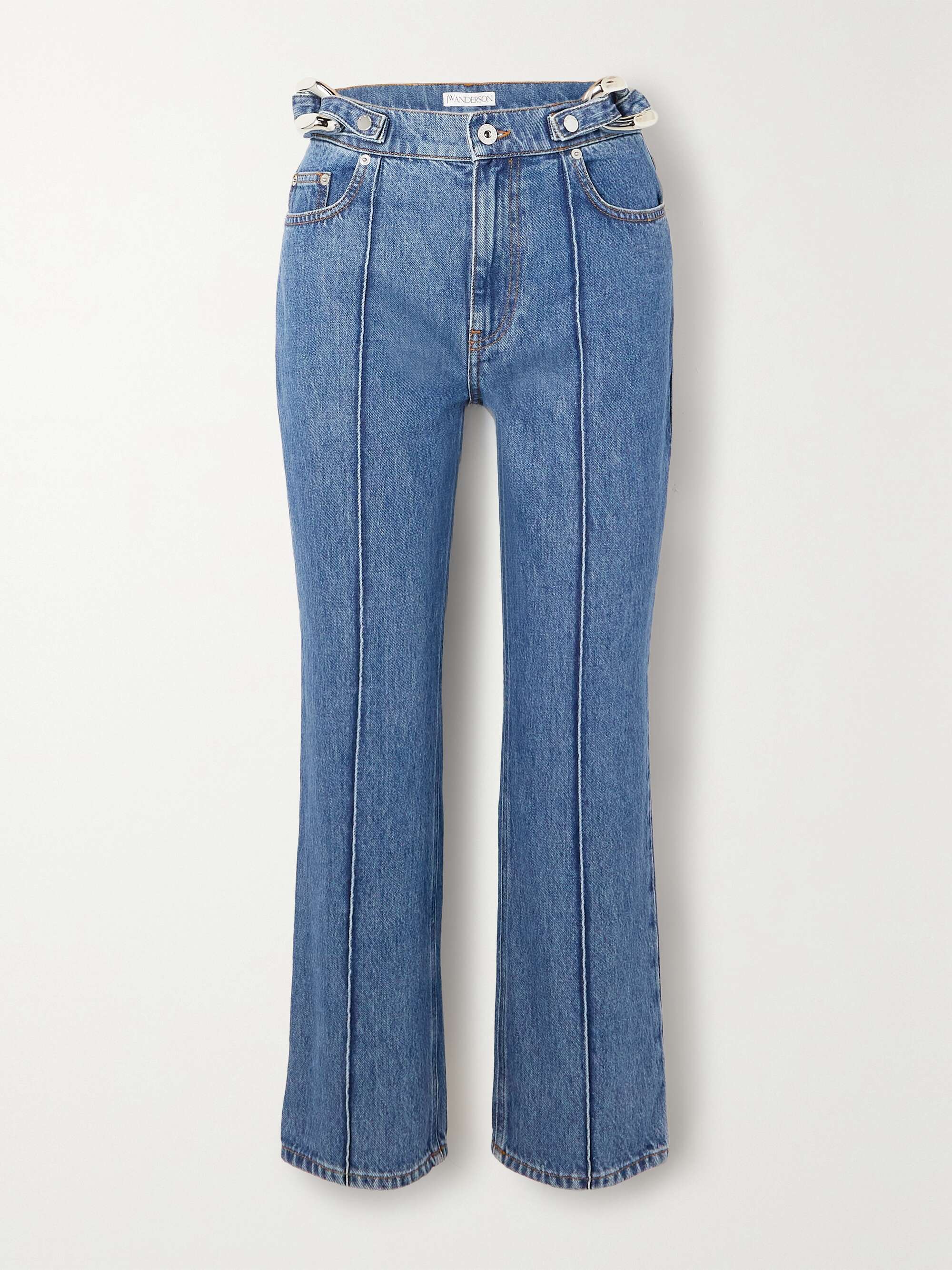 Jeans dritti a vita alta sopra la caviglia con catene decorative