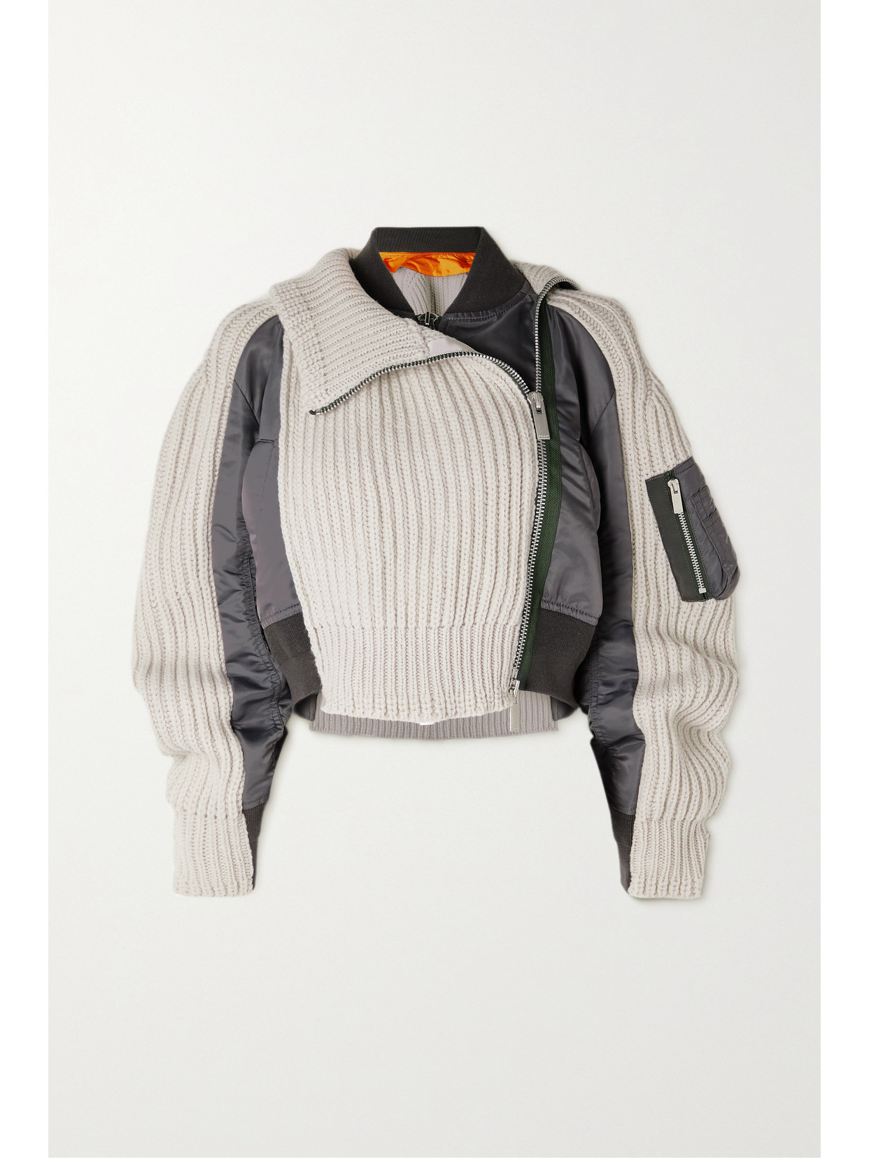 【SACAI】layered shell-paneled wool-blend bomber ジャケット Sacai Layered Shell-paneled Wool-blend Bomber Jacket In L