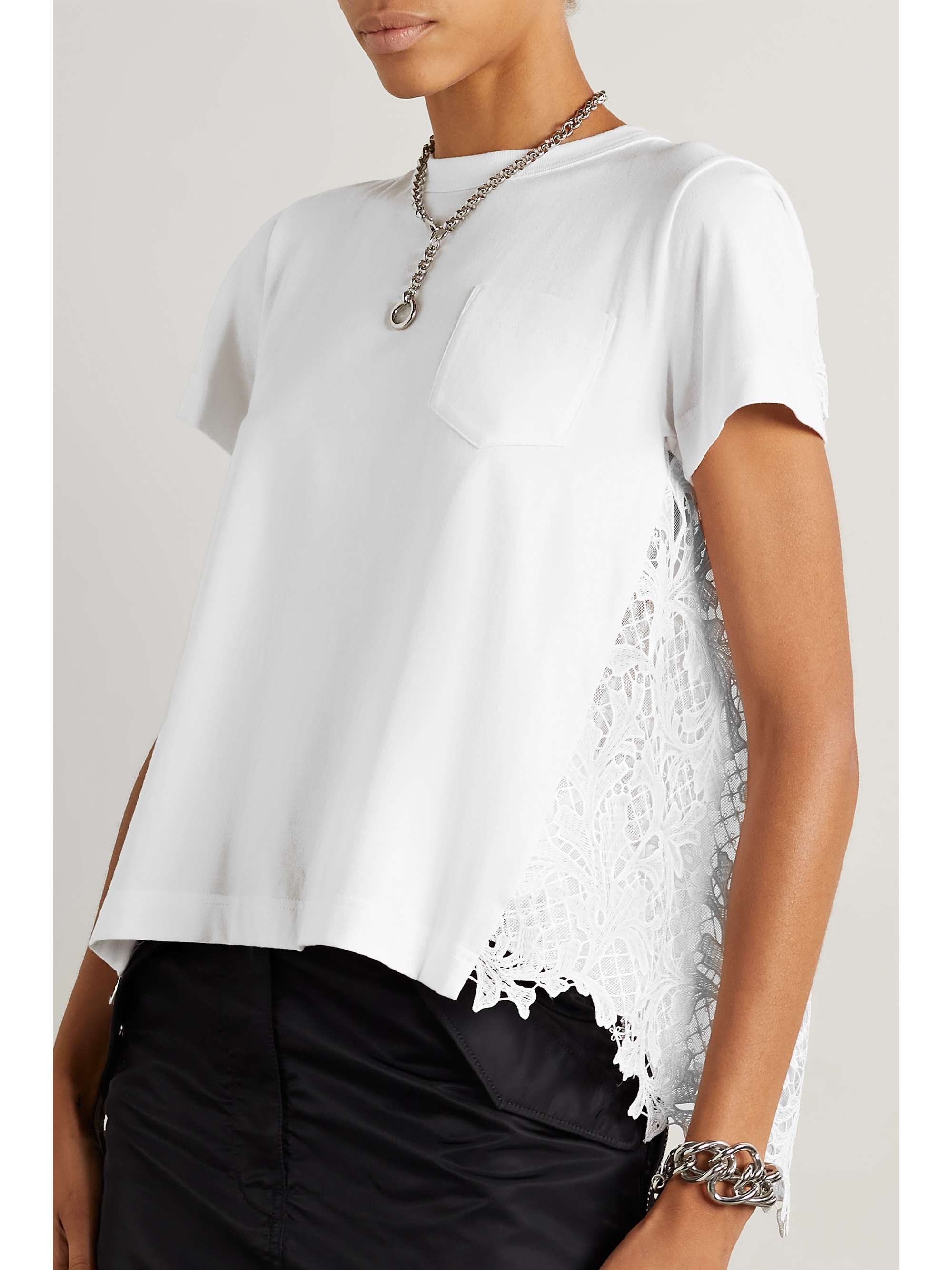 Cotton-jersey and corded lace T-shirt
