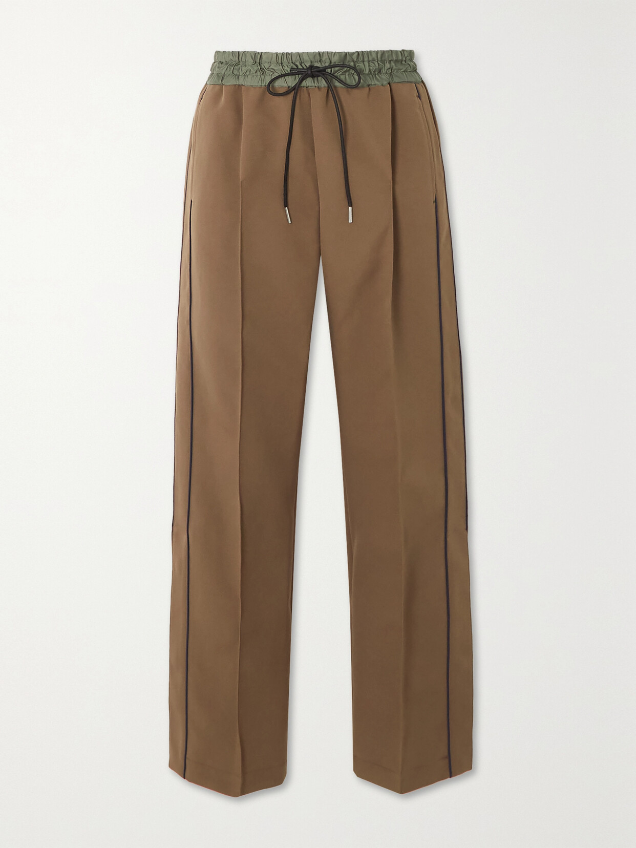 【SACAI】shell-trimmed crepe straight-leg パンツ Sacai Shell-trimmed Crepe Straight-leg Pants In Neutrals