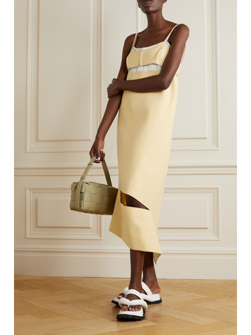 Sacai Asymmetric paneled wool-crepe and chiffon midi dress