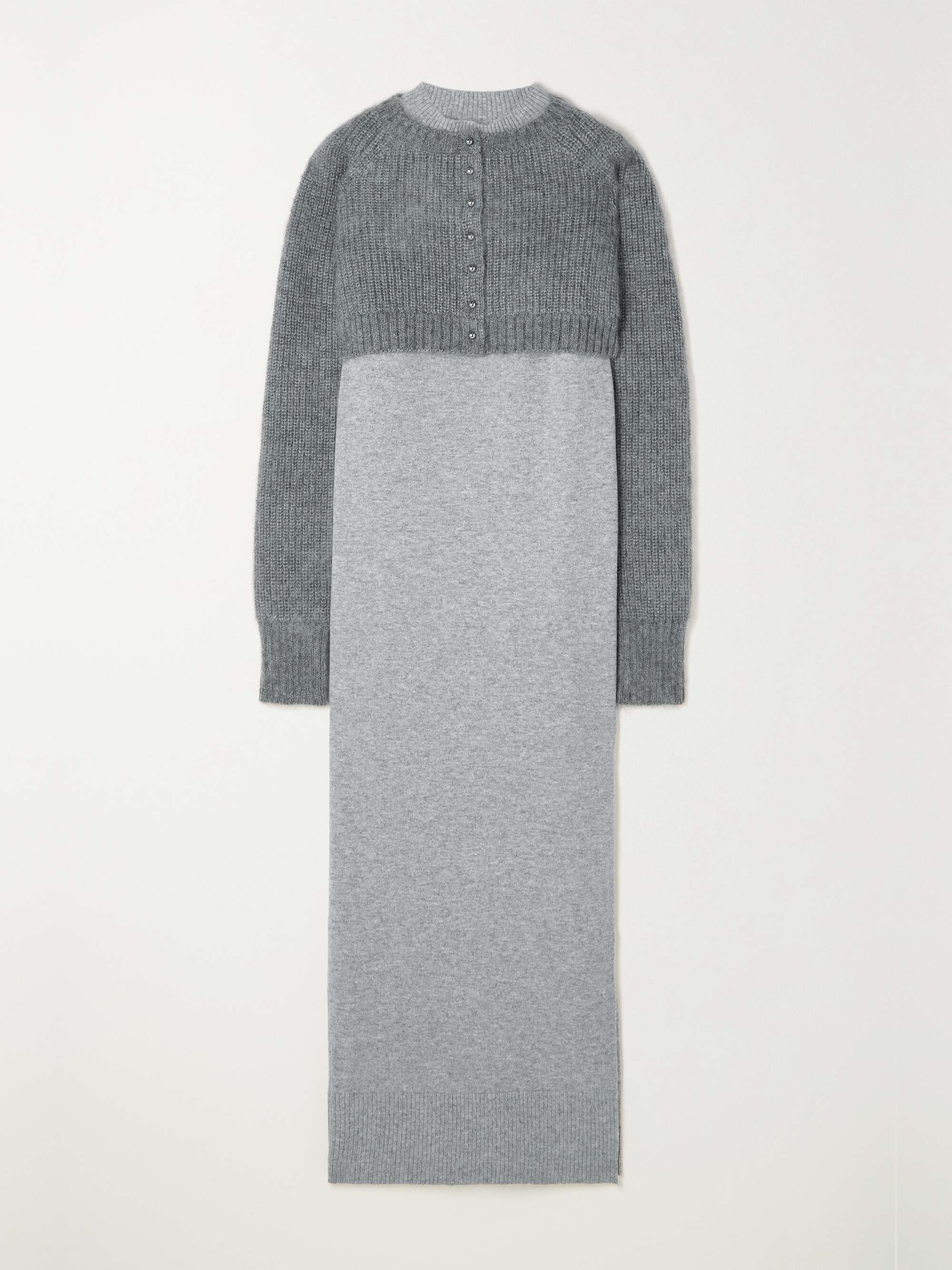 SACAI Layered ribbed wool and mohair-blend maxi dress | NET-A-PORTER