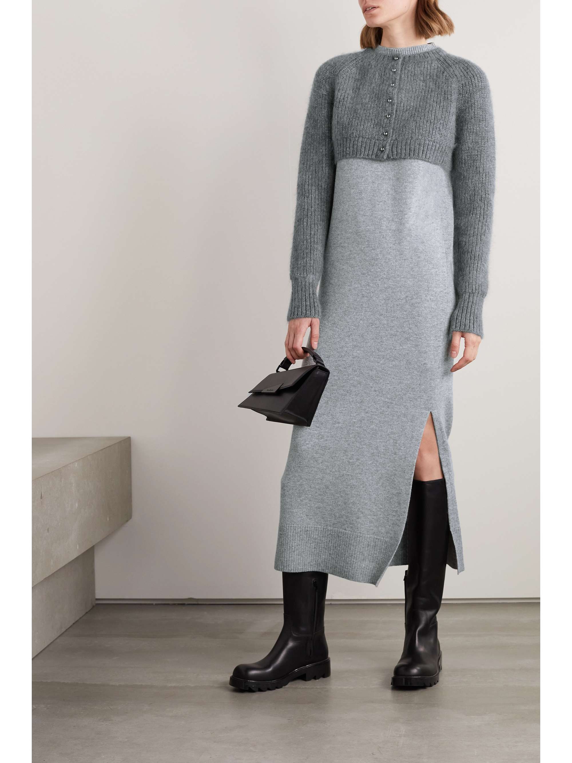 SACAI Layered ribbed wool and mohair-blend maxi dress | NET-A-PORTER