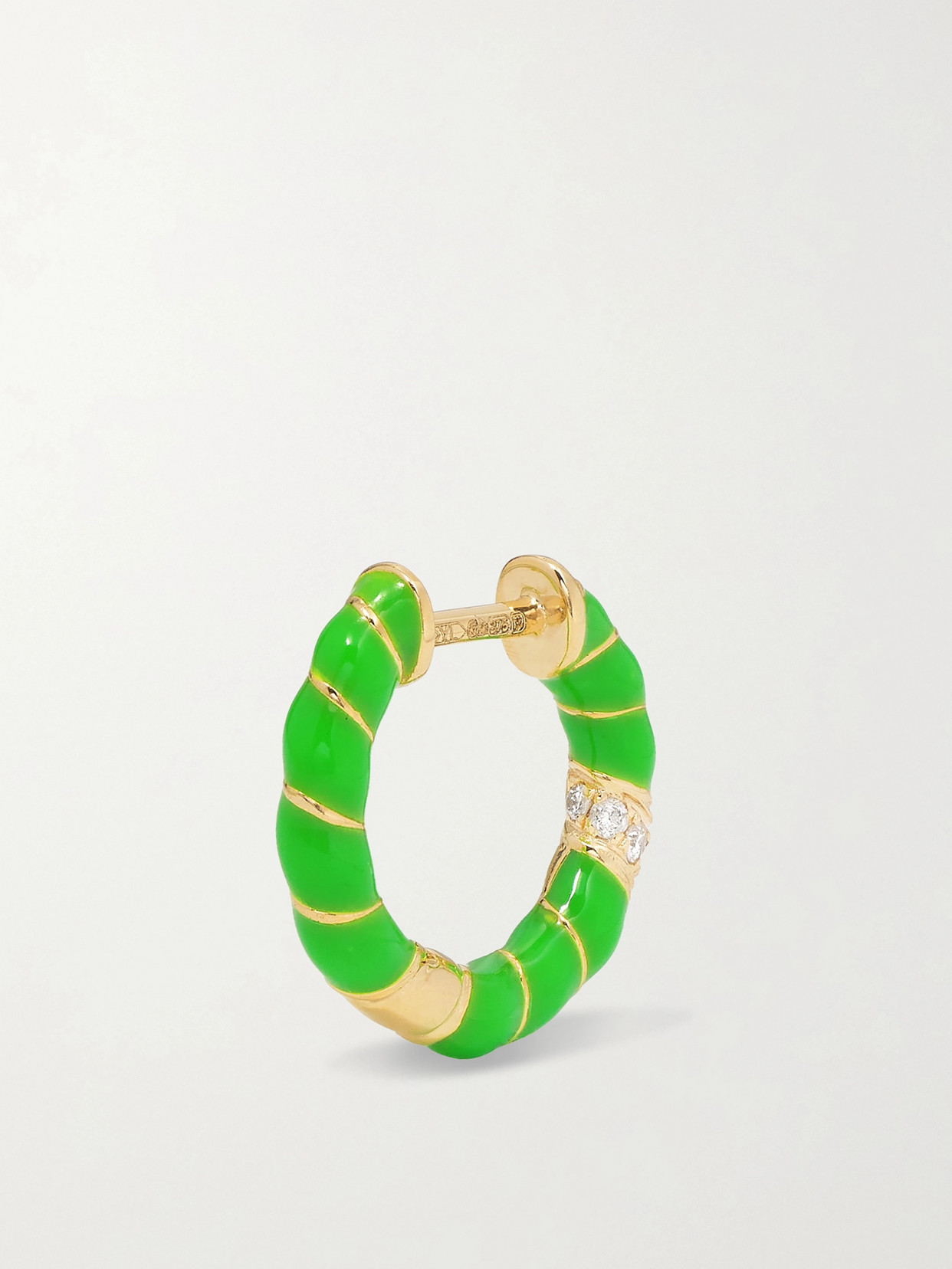 Shop Yvonne Léon 9-karat Gold, Enamel And Diamond Hoop Earrings In Green