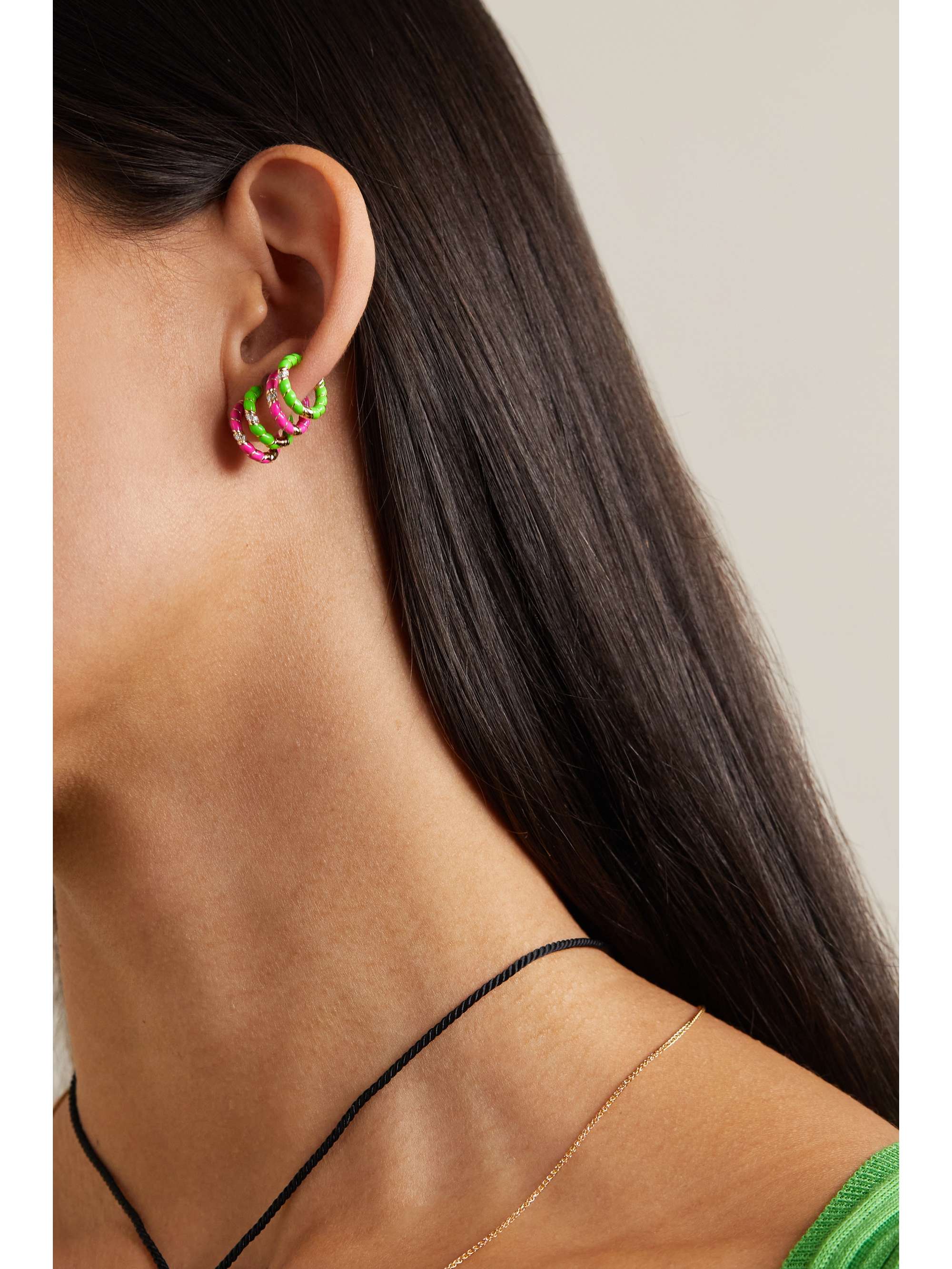 YVONNE LÉON 9-karat gold, enamel and diamond hoop earrings