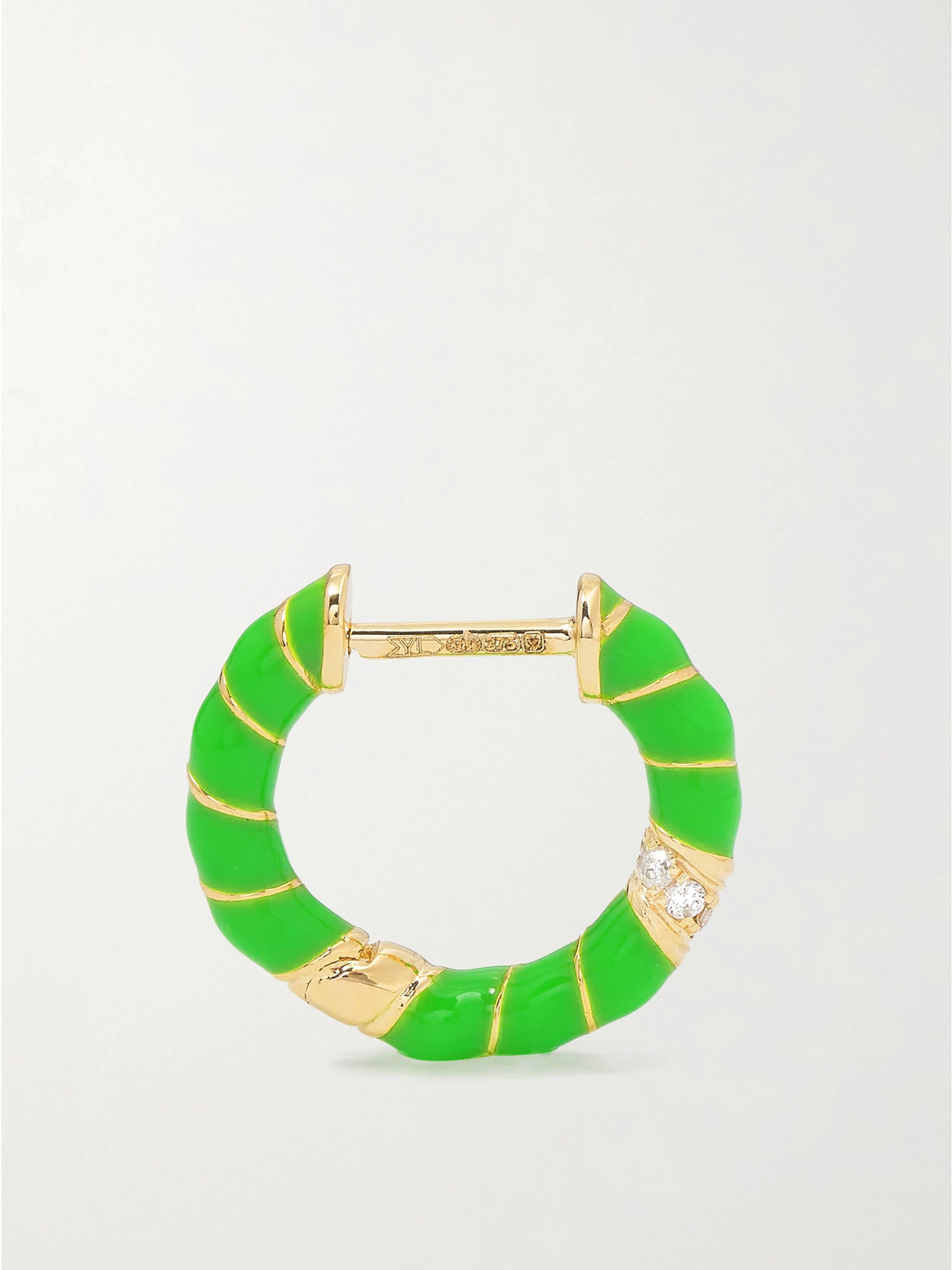 Shop Yvonne Léon 9-karat Gold, Enamel And Diamond Hoop Earrings In Green