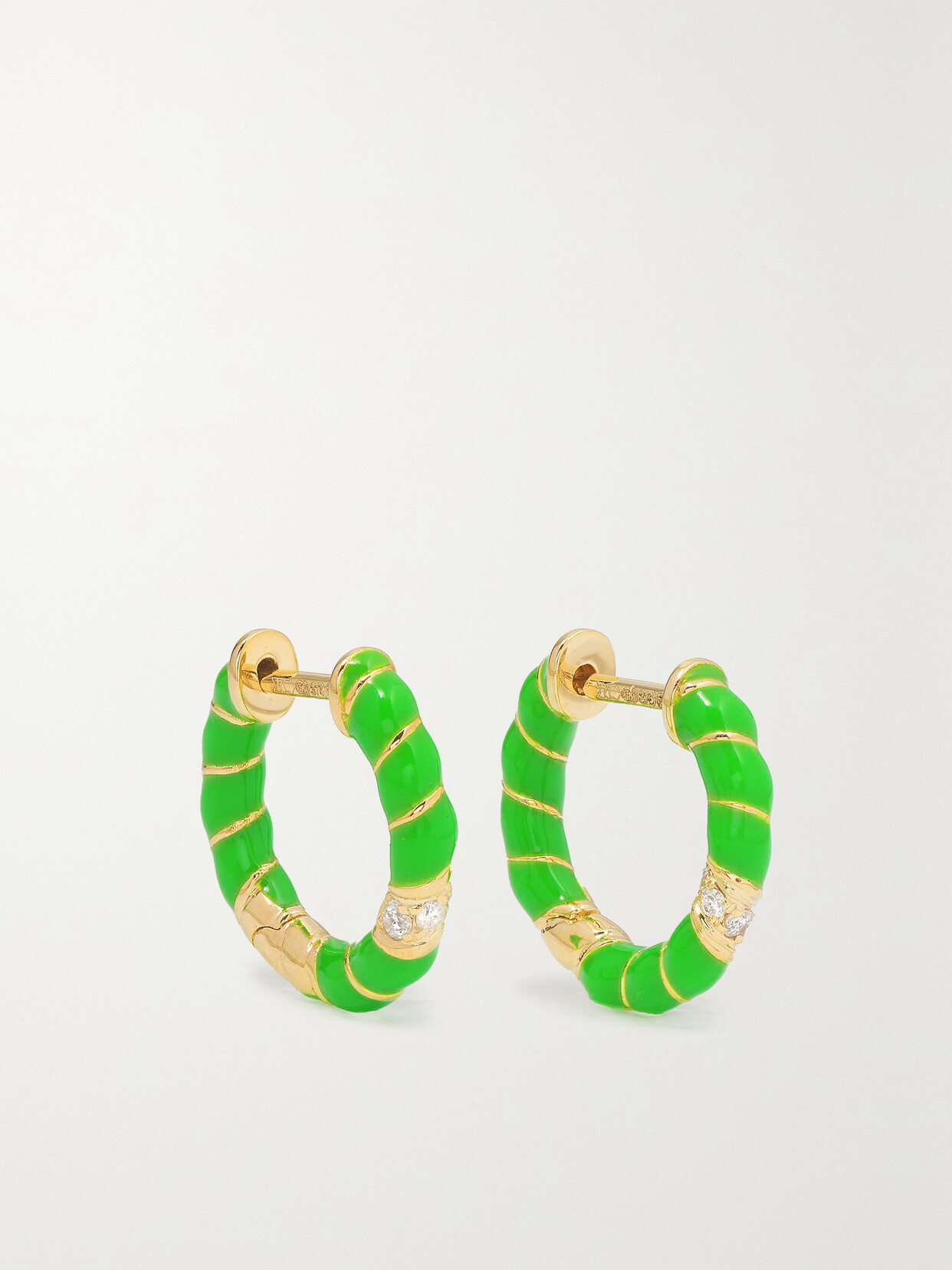 Shop Yvonne Léon 9-karat Gold, Enamel And Diamond Hoop Earrings In Green