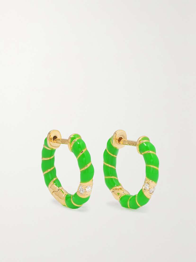 Yvonne Léon 9-karat Gold, Enamel And Diamond Hoop Earrings