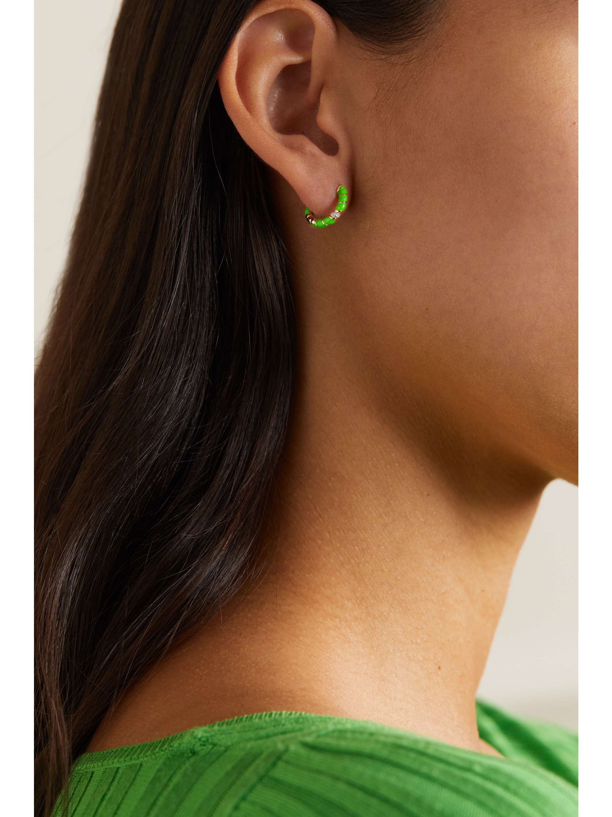 YVONNE LÉON 9-karat gold, enamel and diamond hoop earrings