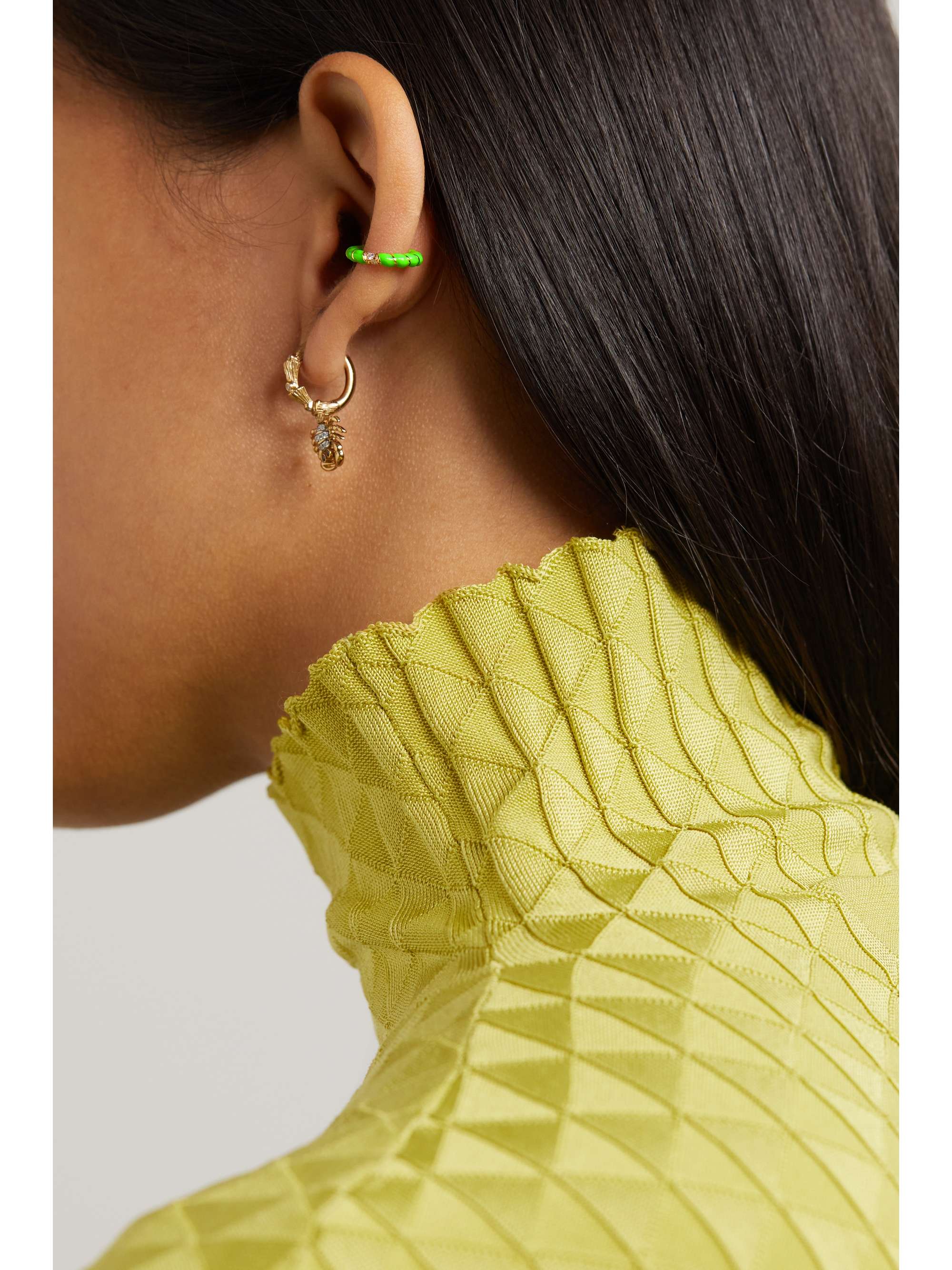 YVONNE LÉON Mini Torsade 9-karat gold, enamel and diamond ear cuff
