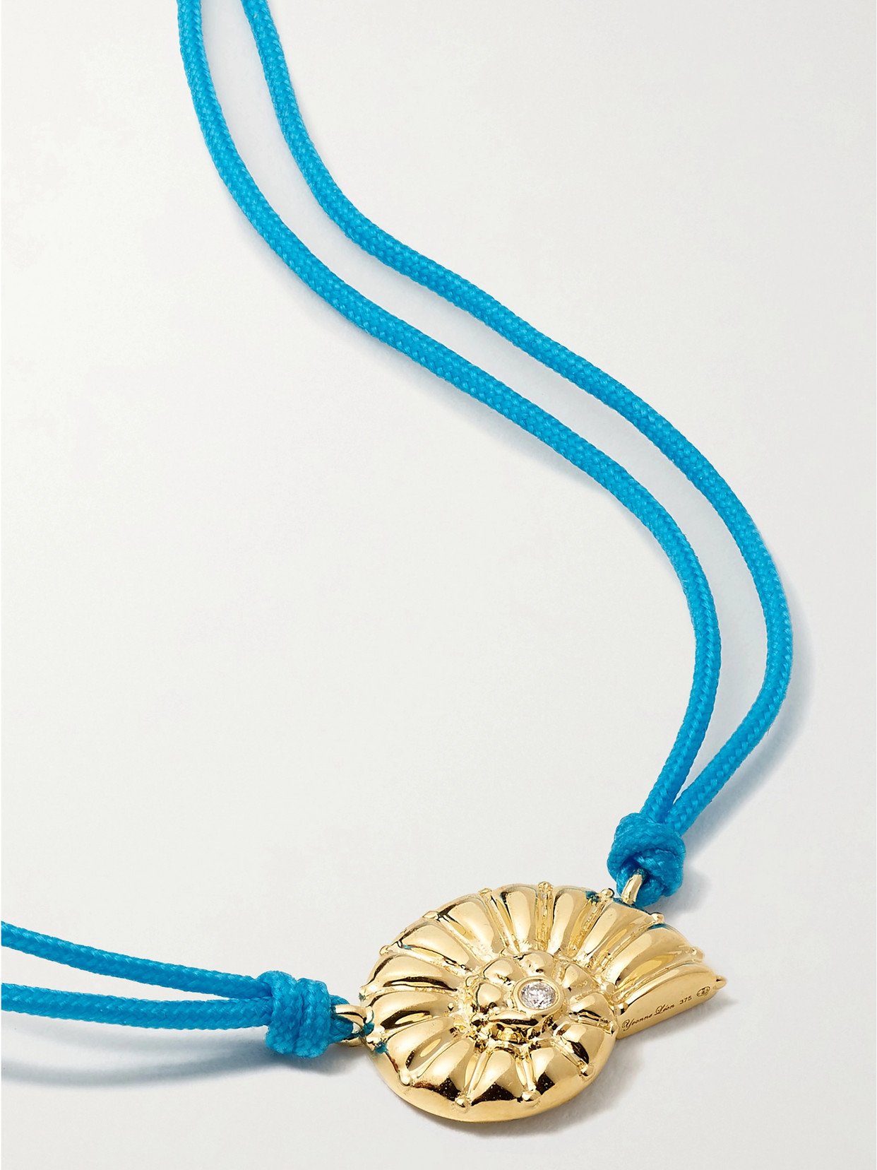 Shop Yvonne Léon 9-karat Gold, Cotton And Diamond Necklace In Blue