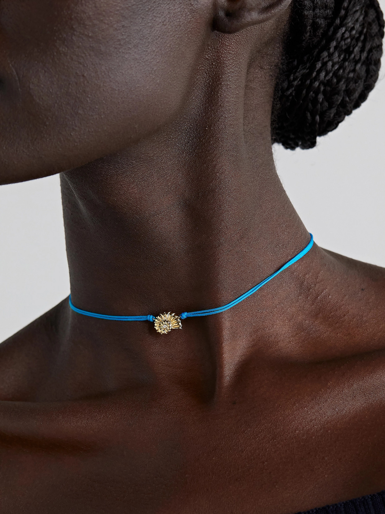 Shop Yvonne Léon 9-karat Gold, Cotton And Diamond Necklace In Blue